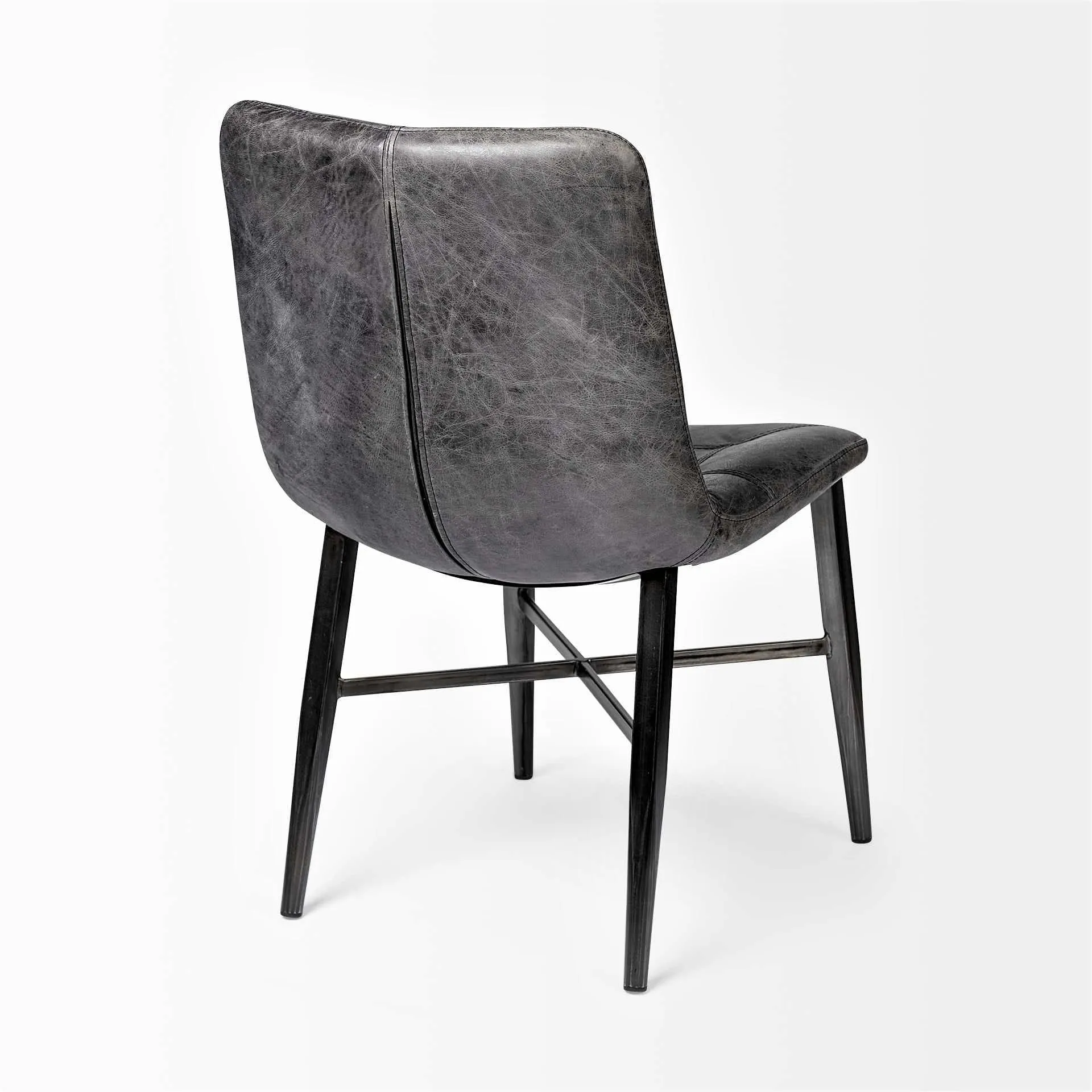Distressed Black Leather Dining Chair