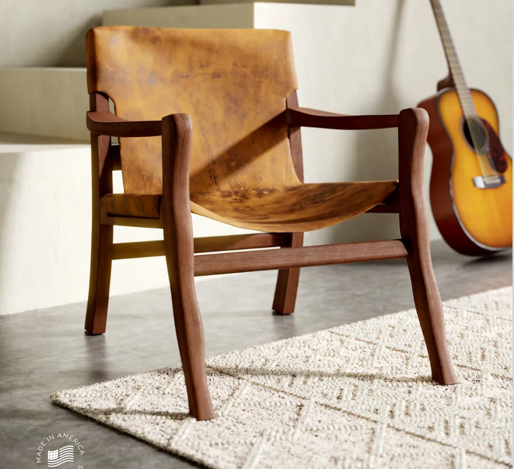 Distressed Leather Sling Chair