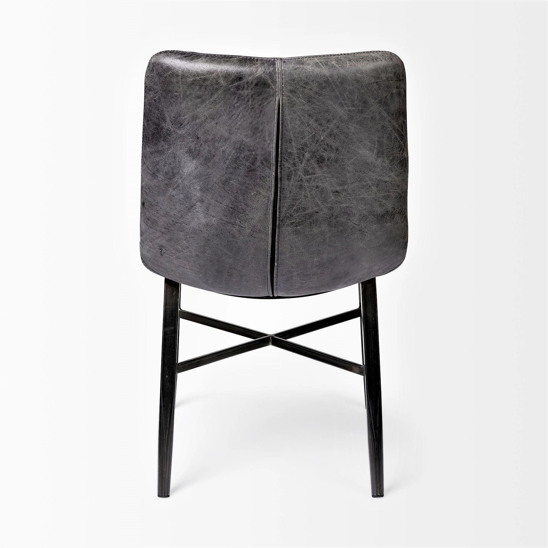 Distressed Black Leather Dining Chair