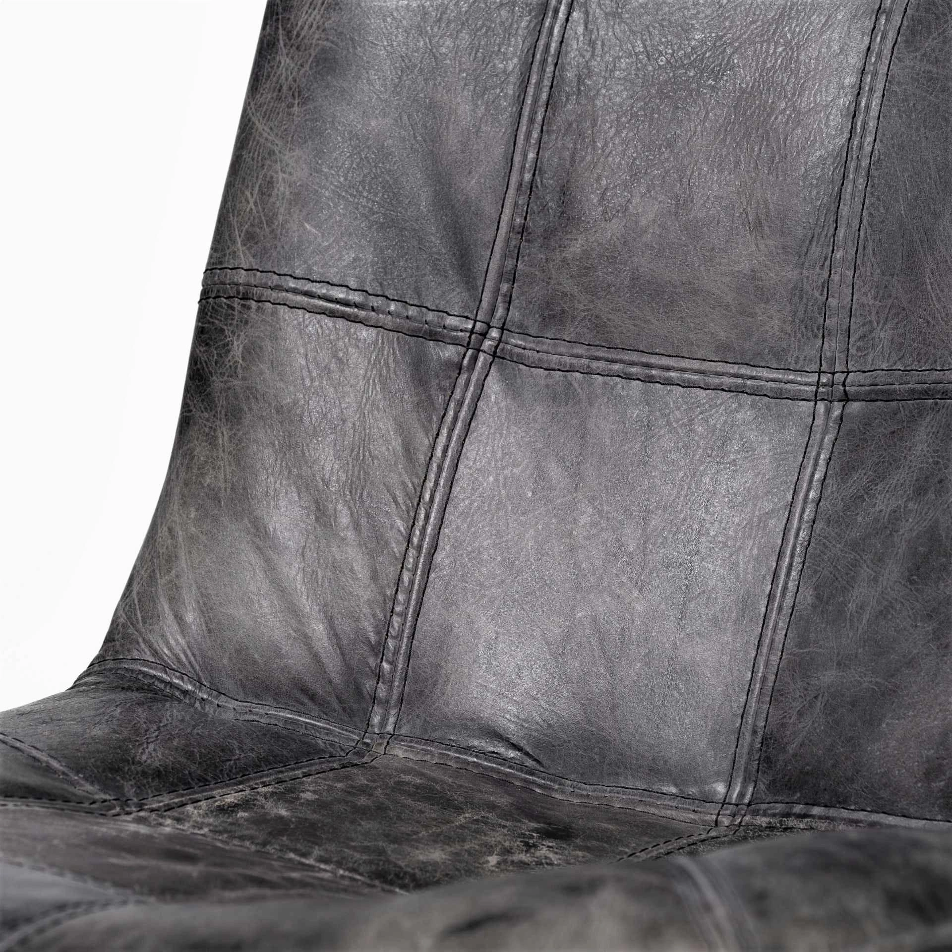 Distressed Black Leather Dining Chair