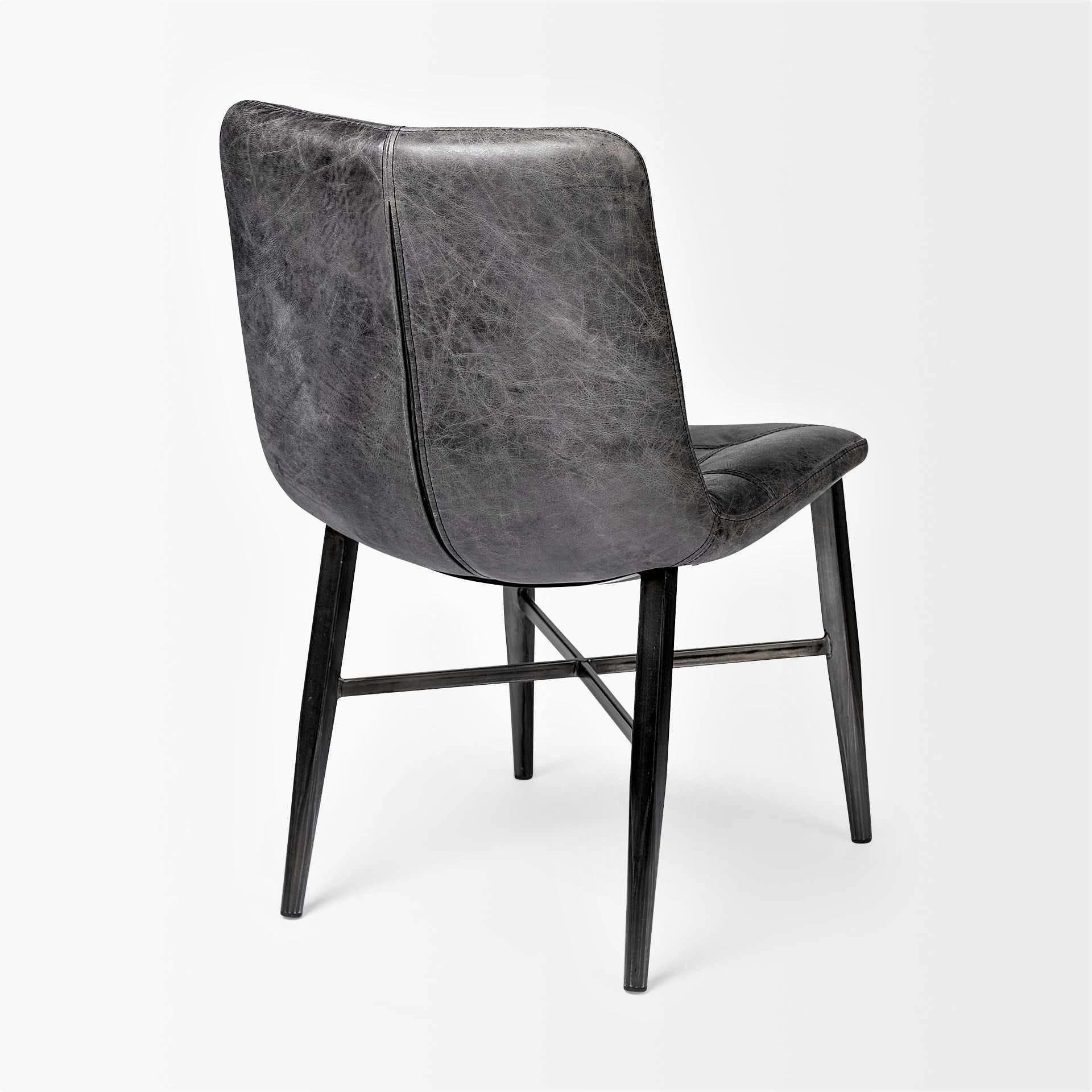 Distressed Black Leather Dining Chair