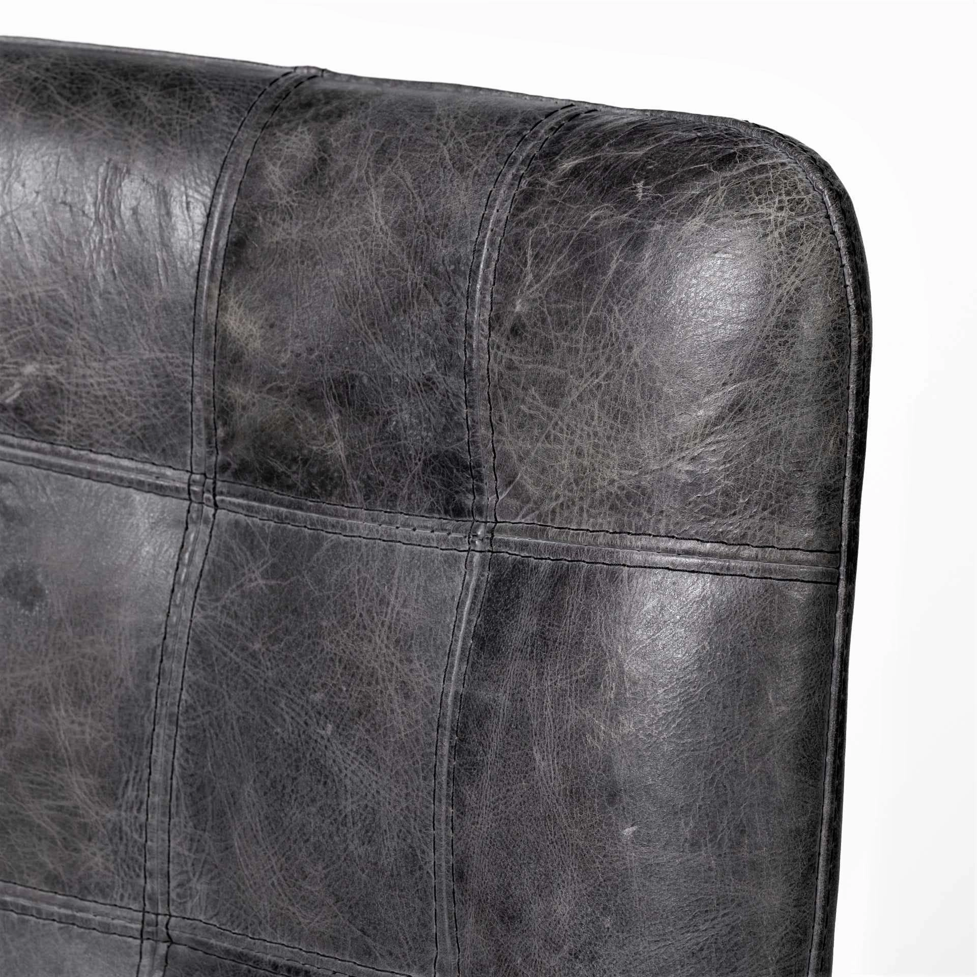Distressed Black Leather Dining Chair