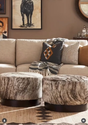 Eastwood Cowhide Swivel Ottoman table runner, placemat