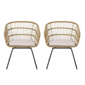 Edson Outdoor Wicker Dining Chairs with Cushion, Set of 2, Light Brown, Beige, and Black chandelier, pendant light