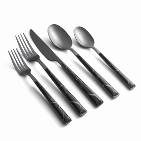 Eivin Mirror with Black Marble Handle 20 Piece Flatware Set