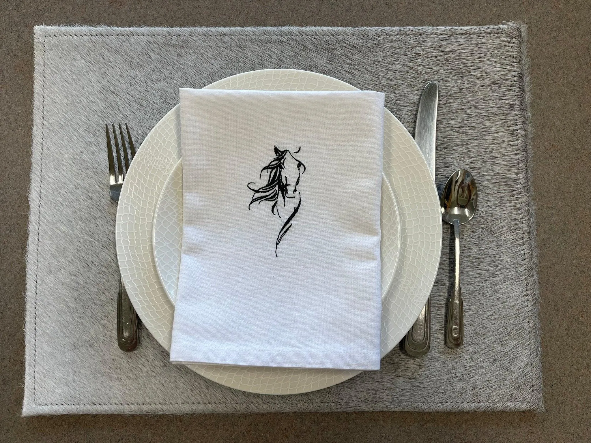 Elegant Equine Embroidered Napkins