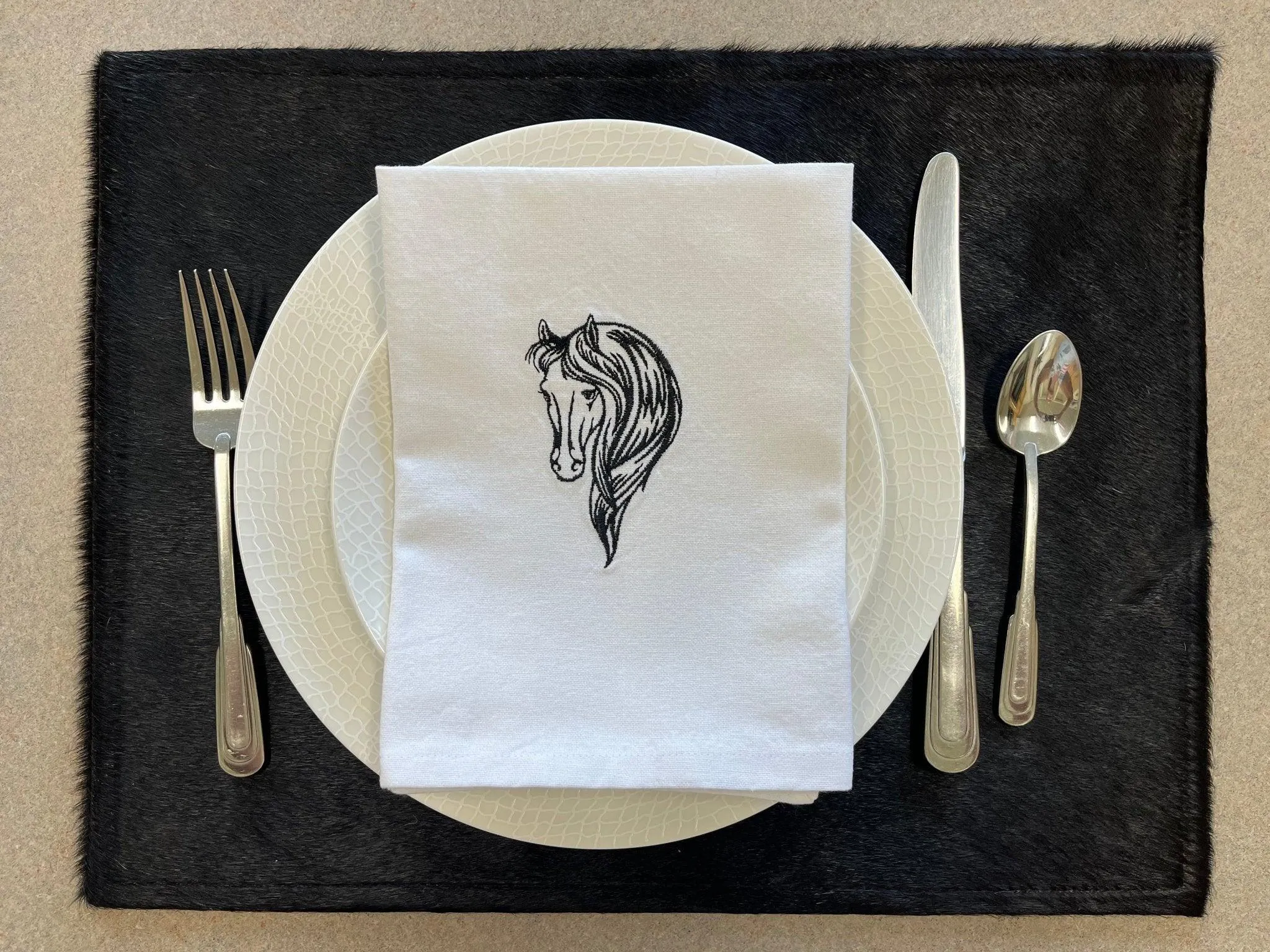 Elegant Equine Embroidered Napkins