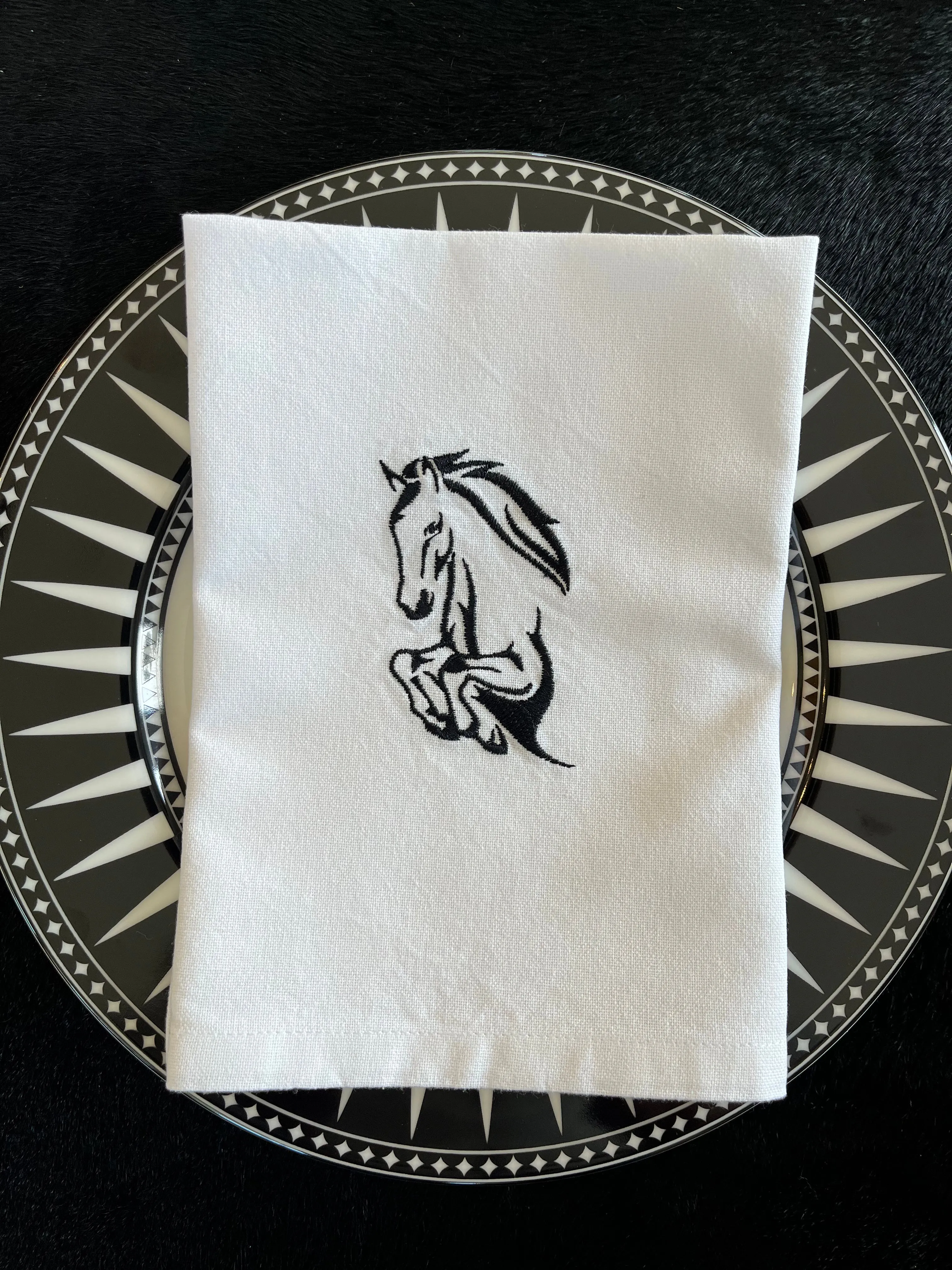 Elegant Equine Embroidered Napkins