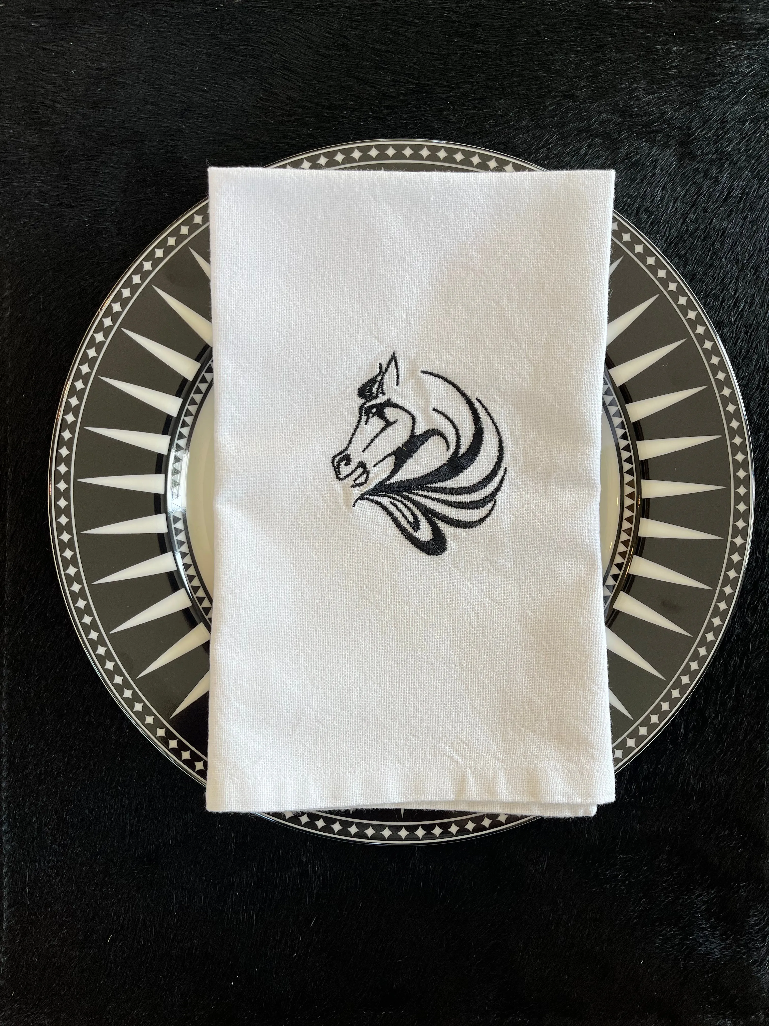 Elegant Equine Embroidered Napkins