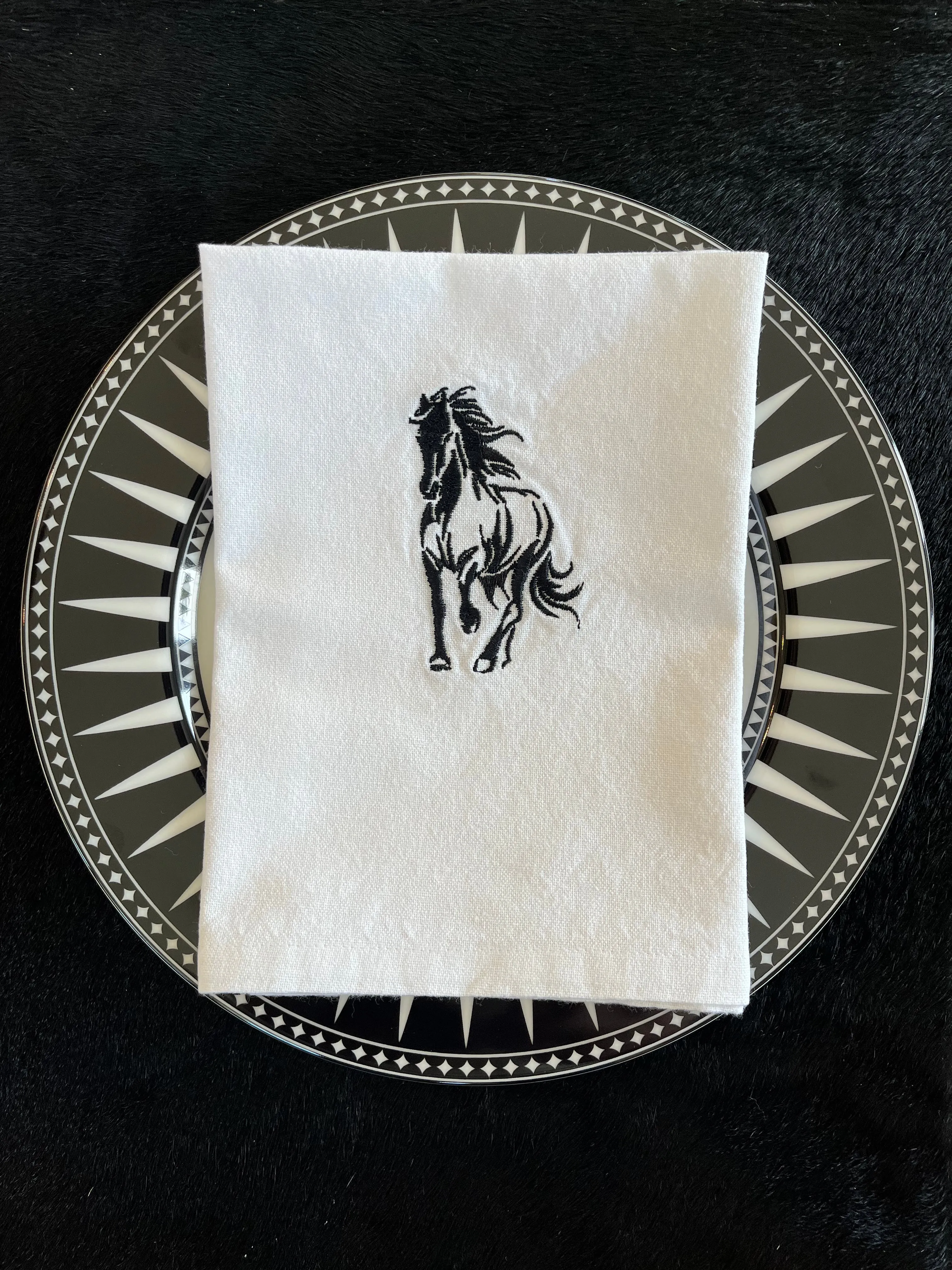 Elegant Equine Embroidered Napkins