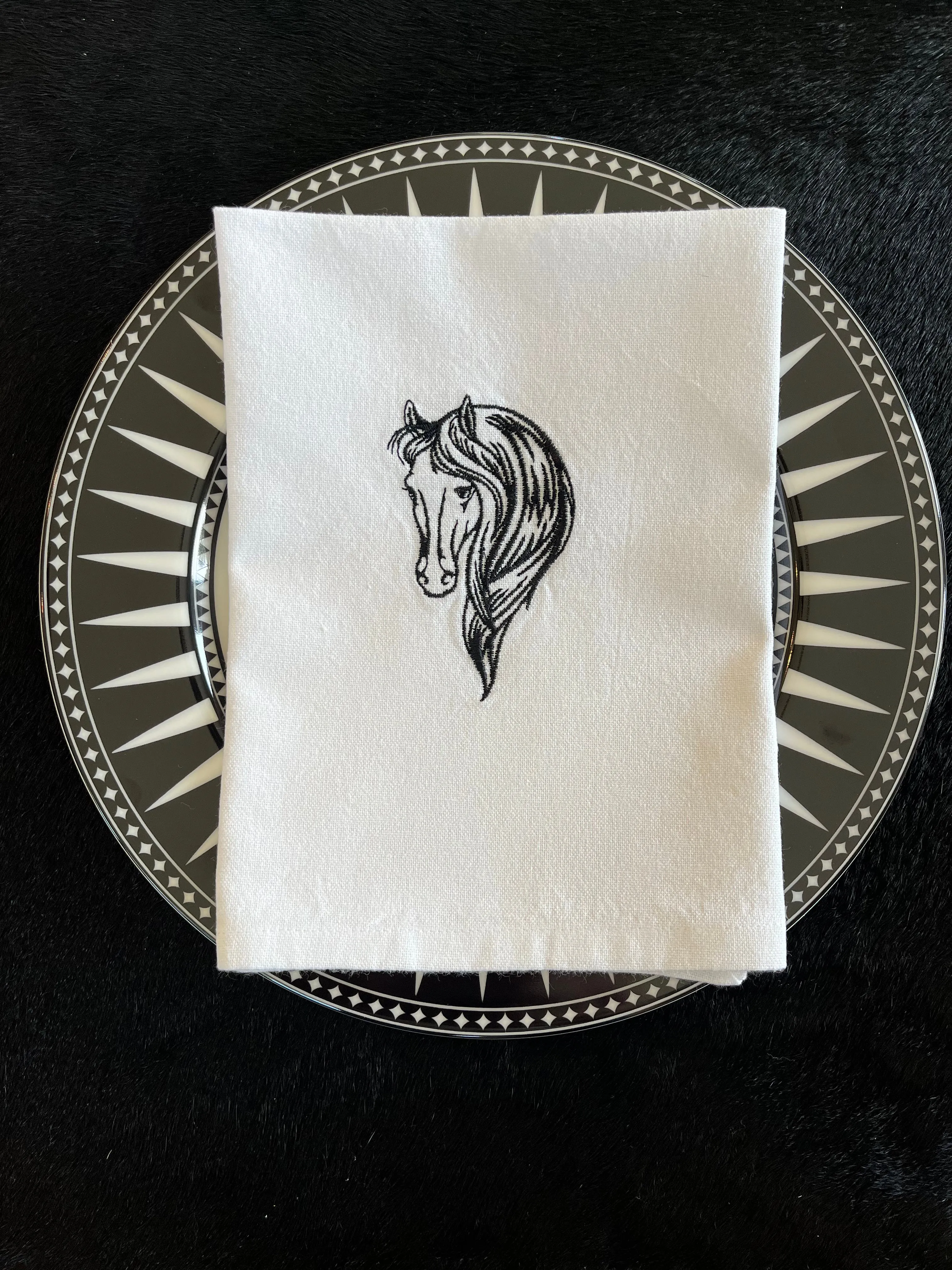Elegant Equine Embroidered Napkins