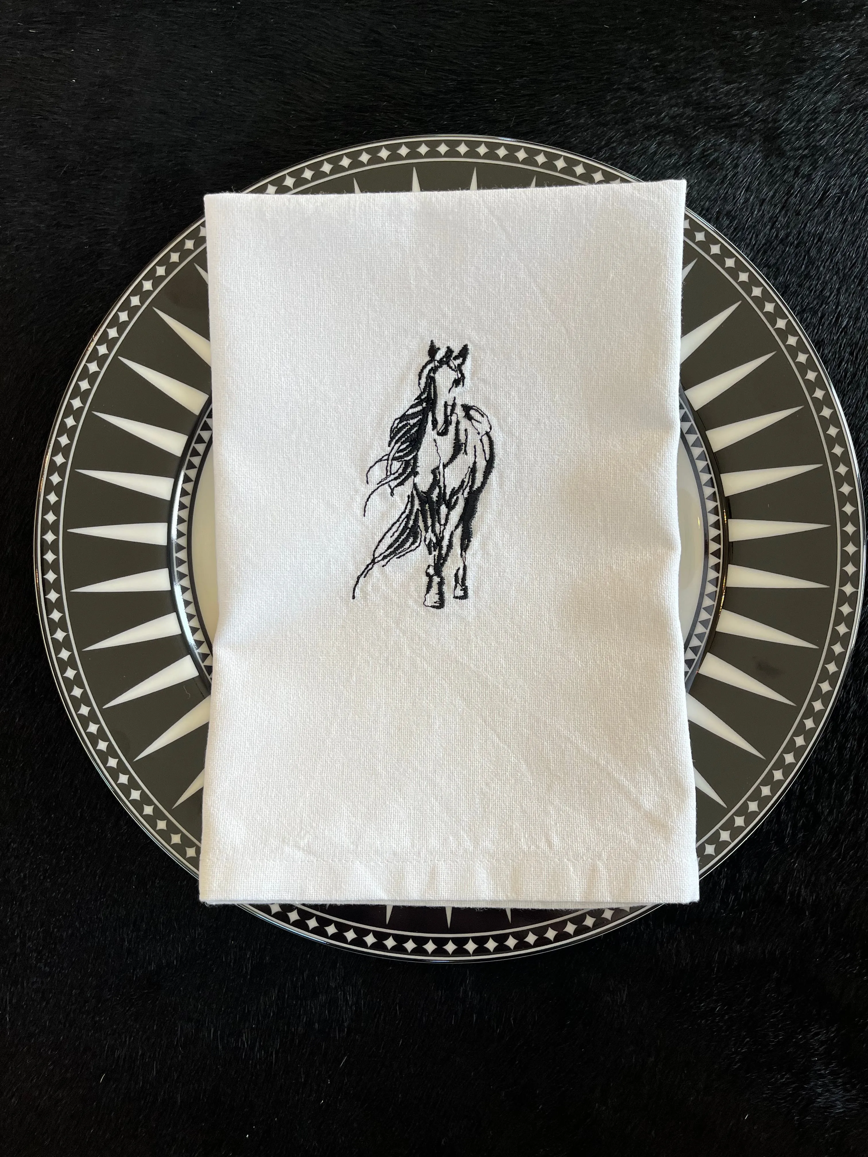 Elegant Equine Embroidered Napkins