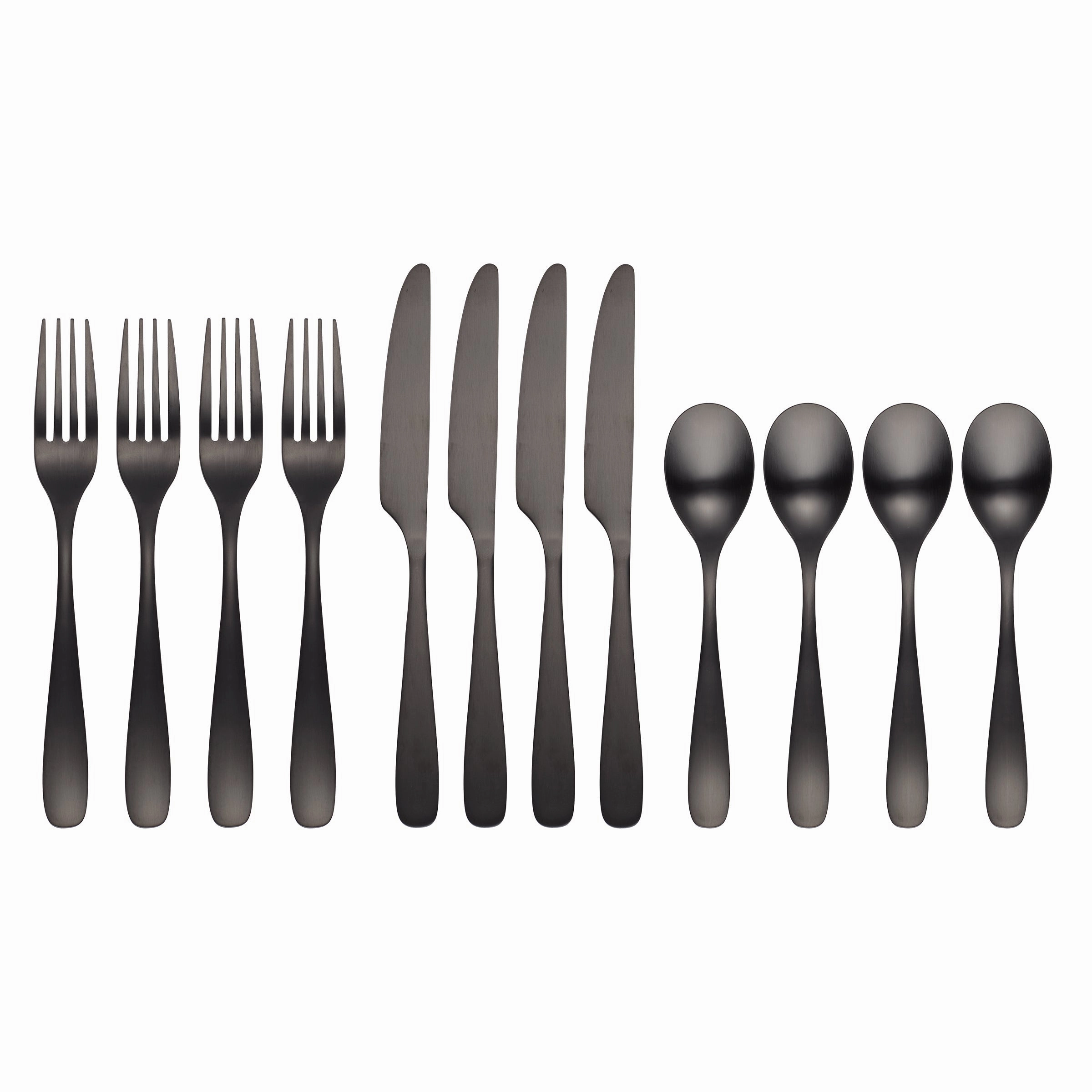 Eliana Black Satin 12 Piece Flatware Set