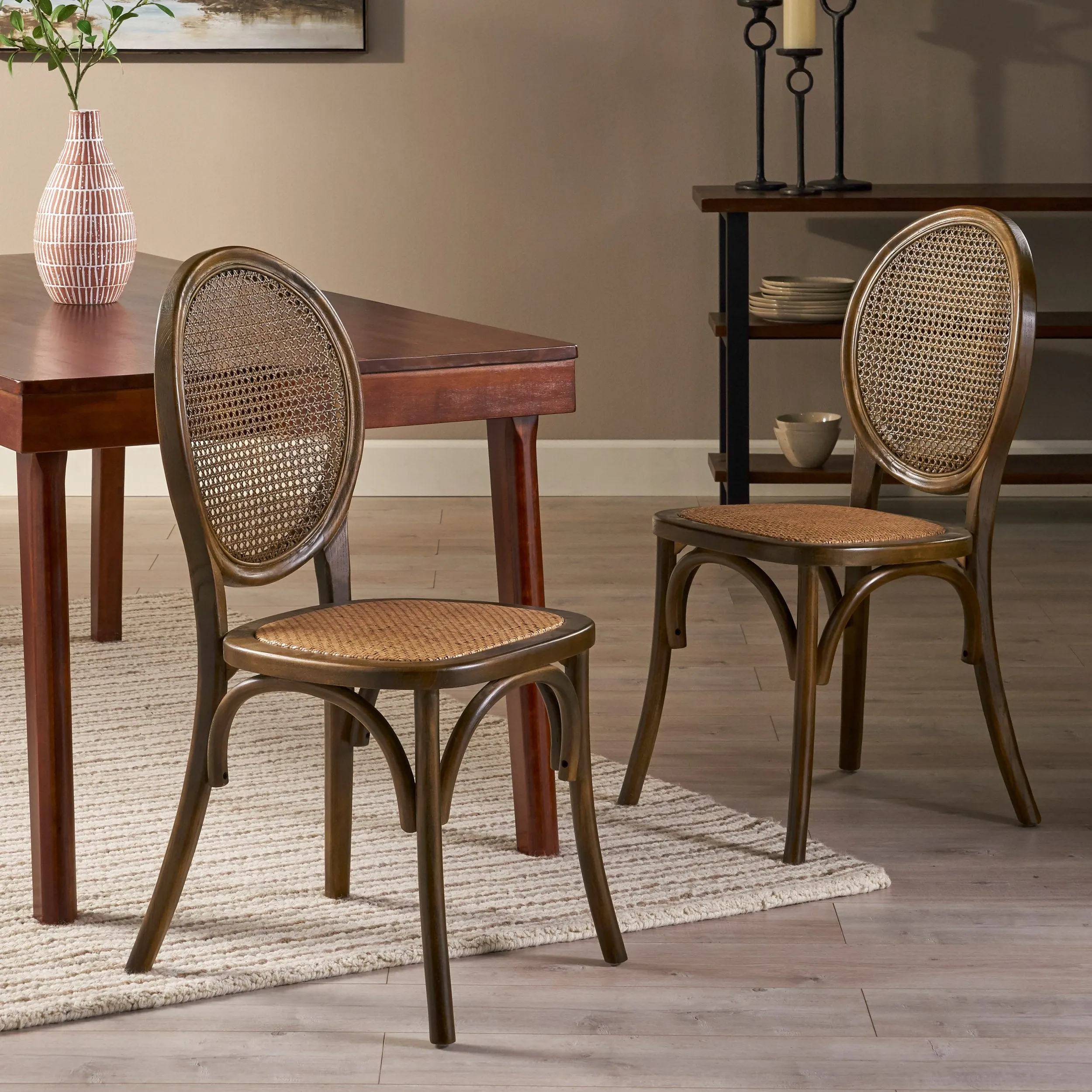 Elm Wood and Rattan Dining Chair (Set of 2) - NH513013 dining table set, 6-piece dining set