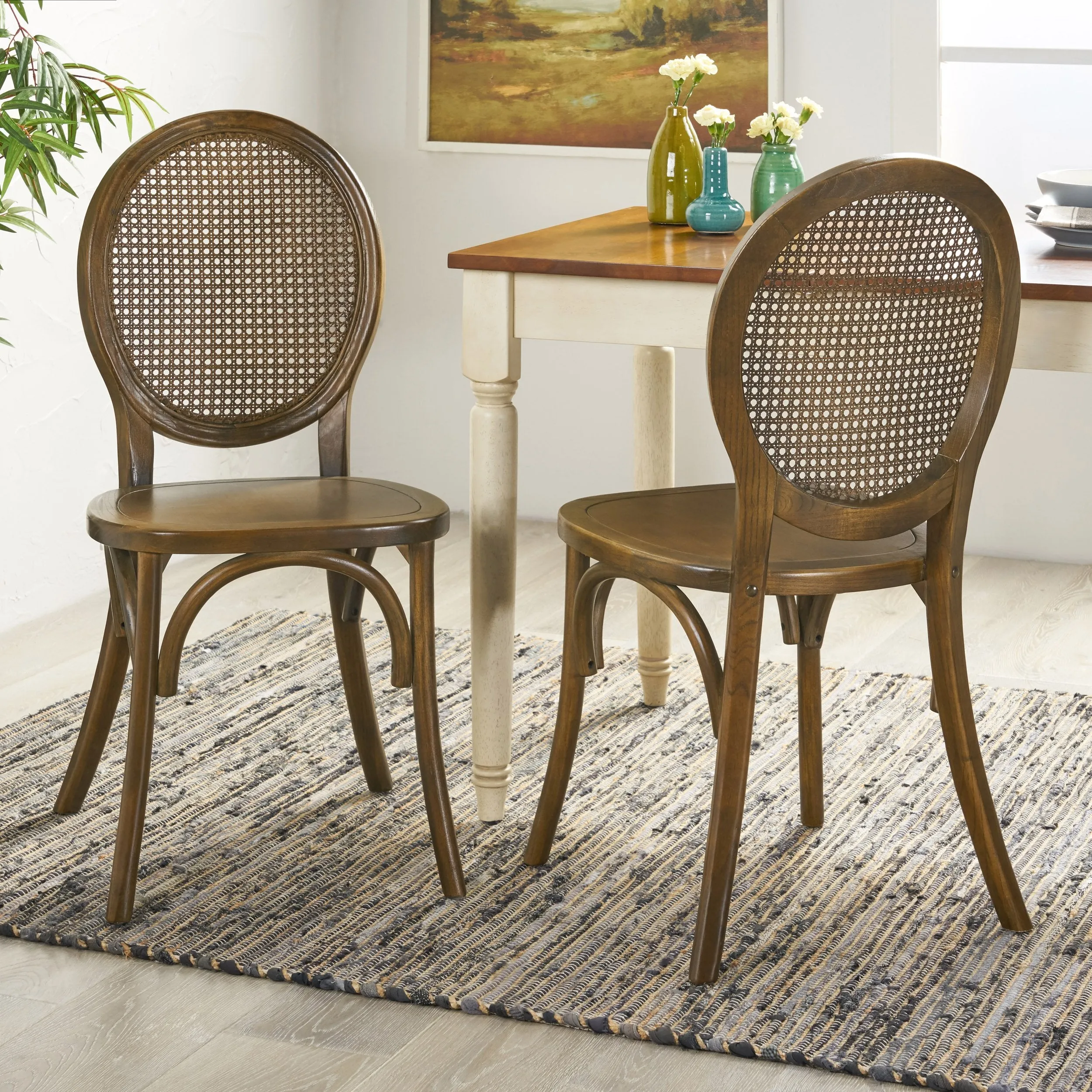 Elm Wood and Rattan Dining Chair (Set of 2) - NH713013 dining table set, 6-piece dining set
