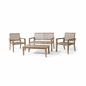 Elmcrest Outdoor Wicker and Acacia Wood 4 Seater Chat Set, Light Multibrown and Light Brown clothes rack, garment rack