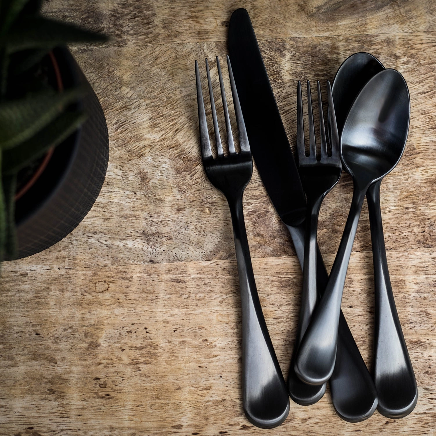 Eloquence Black Satin 20 Piece Flatware Set