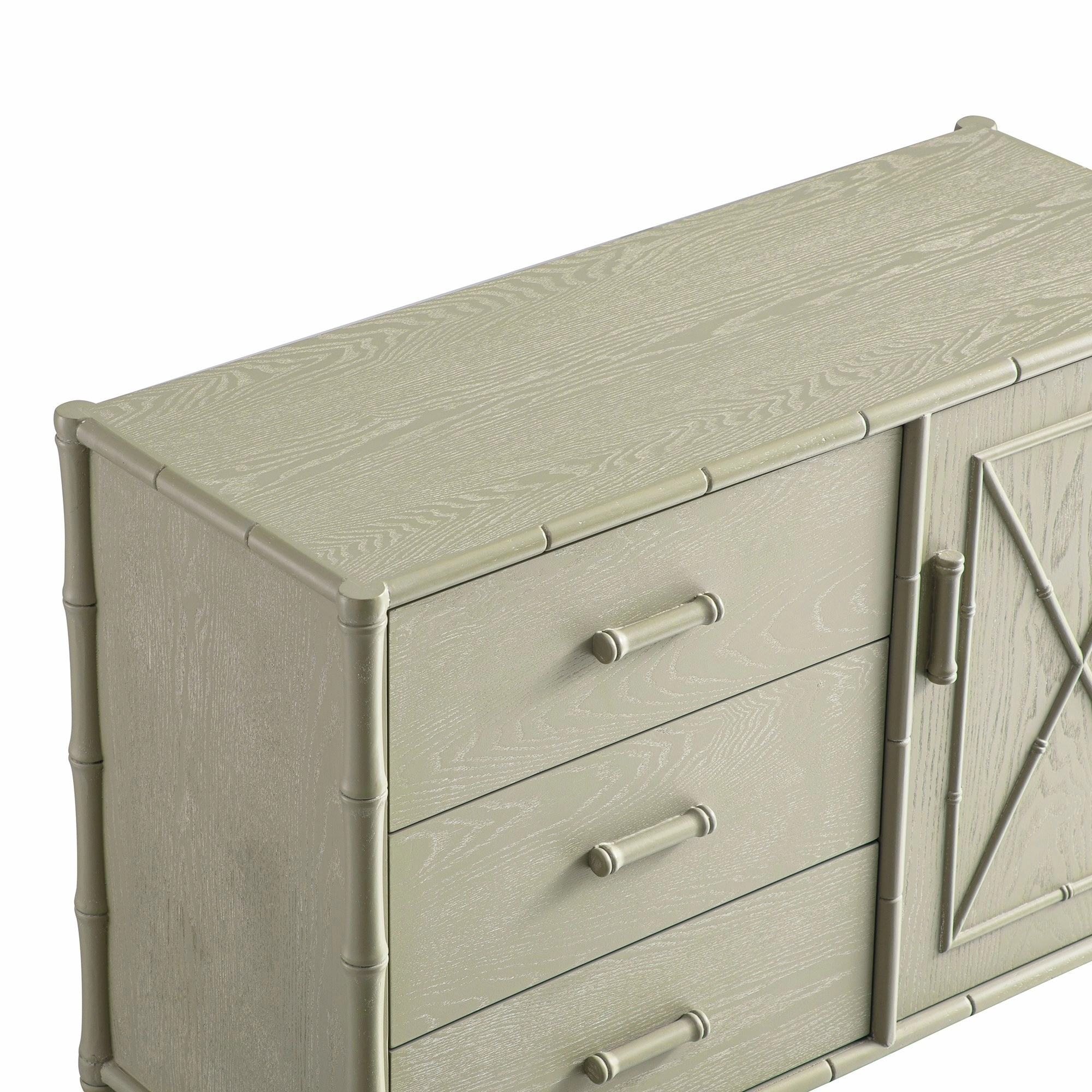Elstowe Faux Bamboo 1-Door 3-Drawer Sideboard, Sage Green
