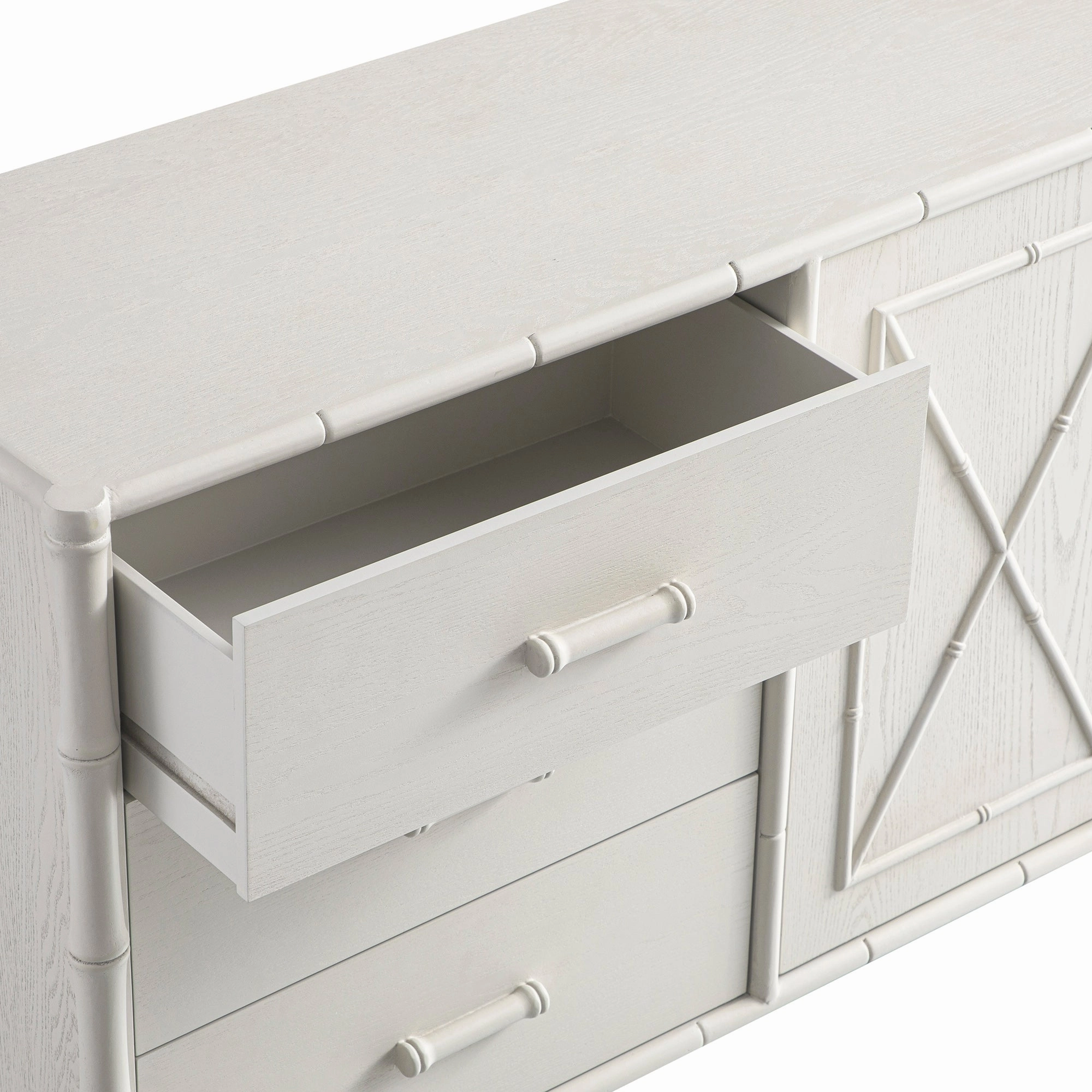 Elstowe Faux Bamboo 1-Door 3-Drawer Sideboard, Shaded White