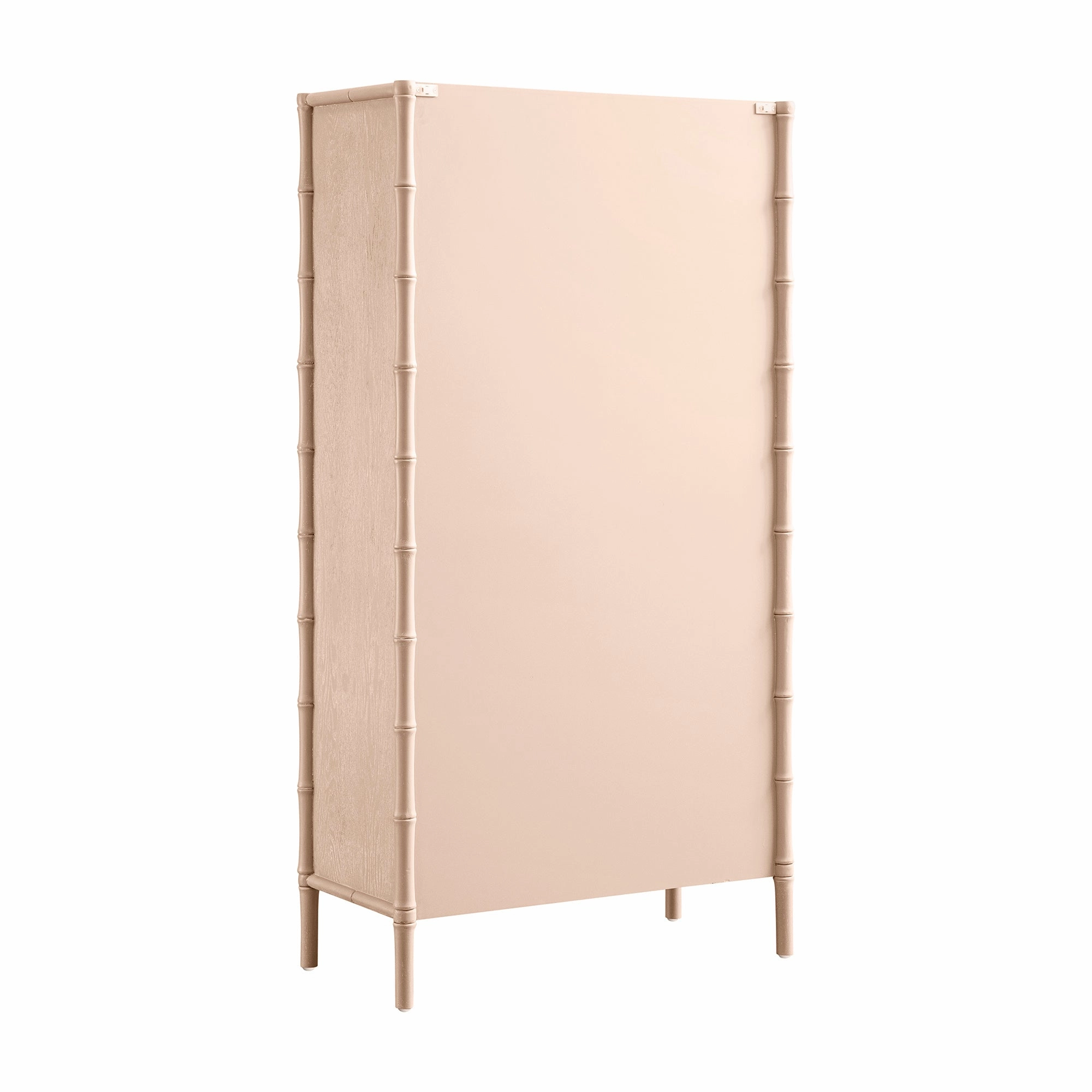 Elstowe Faux Bamboo and Fluted Glass 2-Door Cabinet, Nude Pink