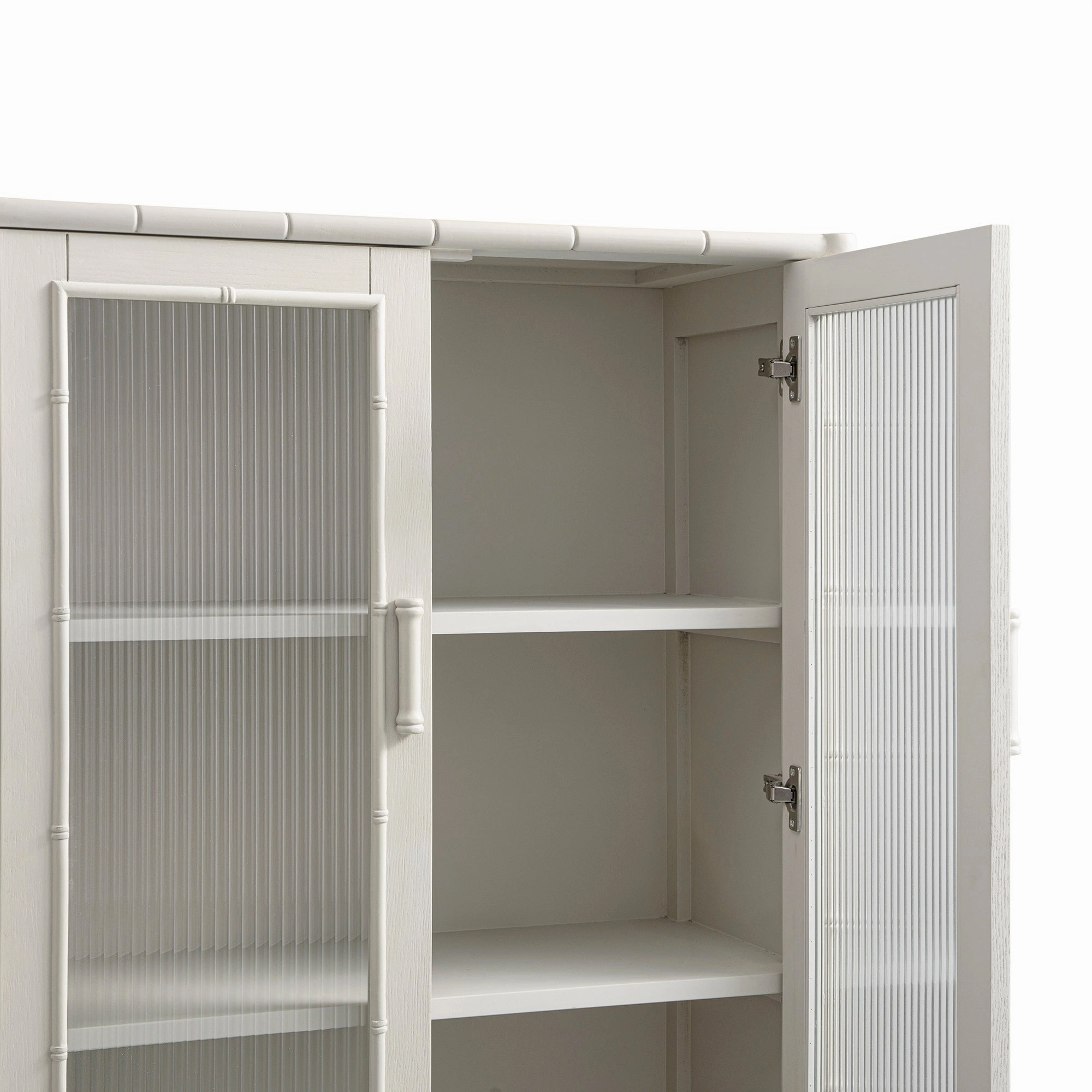 Elstowe Faux Bamboo and Fluted Glass 2-Door Cabinet, Shaded White