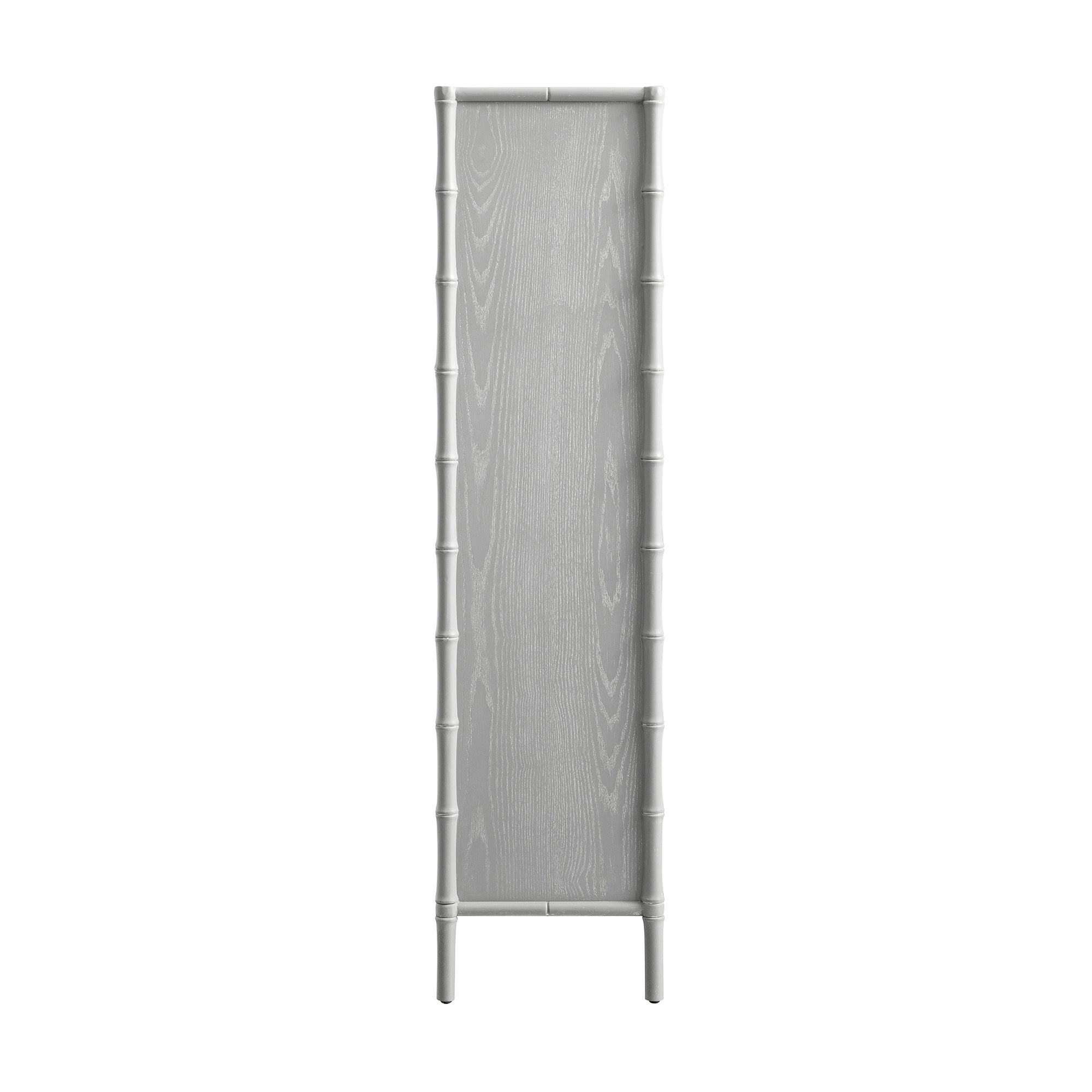 Elstowe Faux Bamboo and Fluted Glass 2-Door Cabinet, Warm Grey