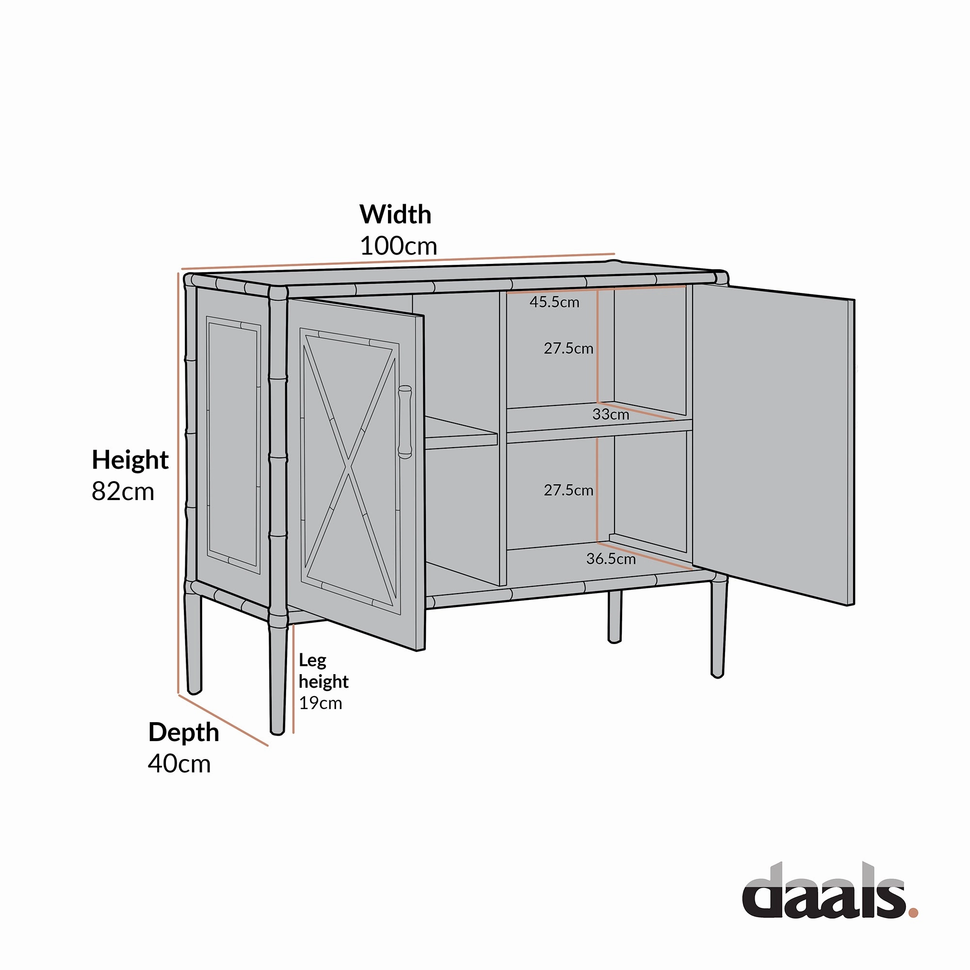 Elstowe Faux Bamboo Small Sideboard, Sage Green