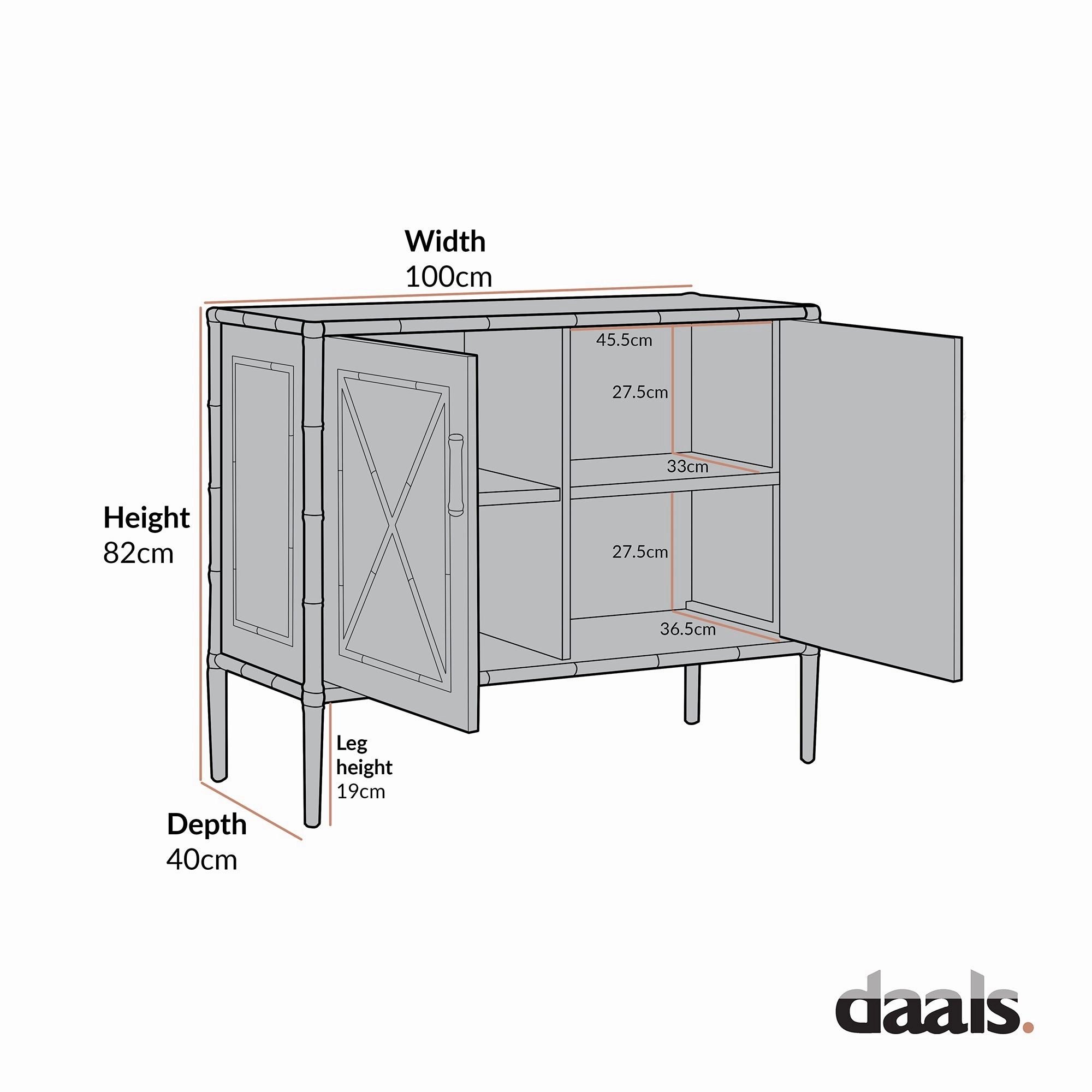 Elstowe Faux Bamboo Small Sideboard, Warm Grey