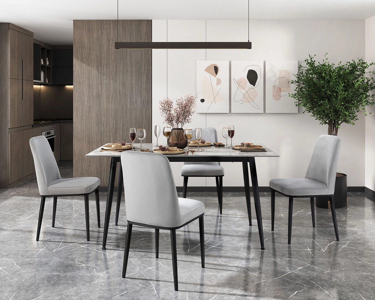Emberly 5-Piece Sintered Dining Set - Beige, Black