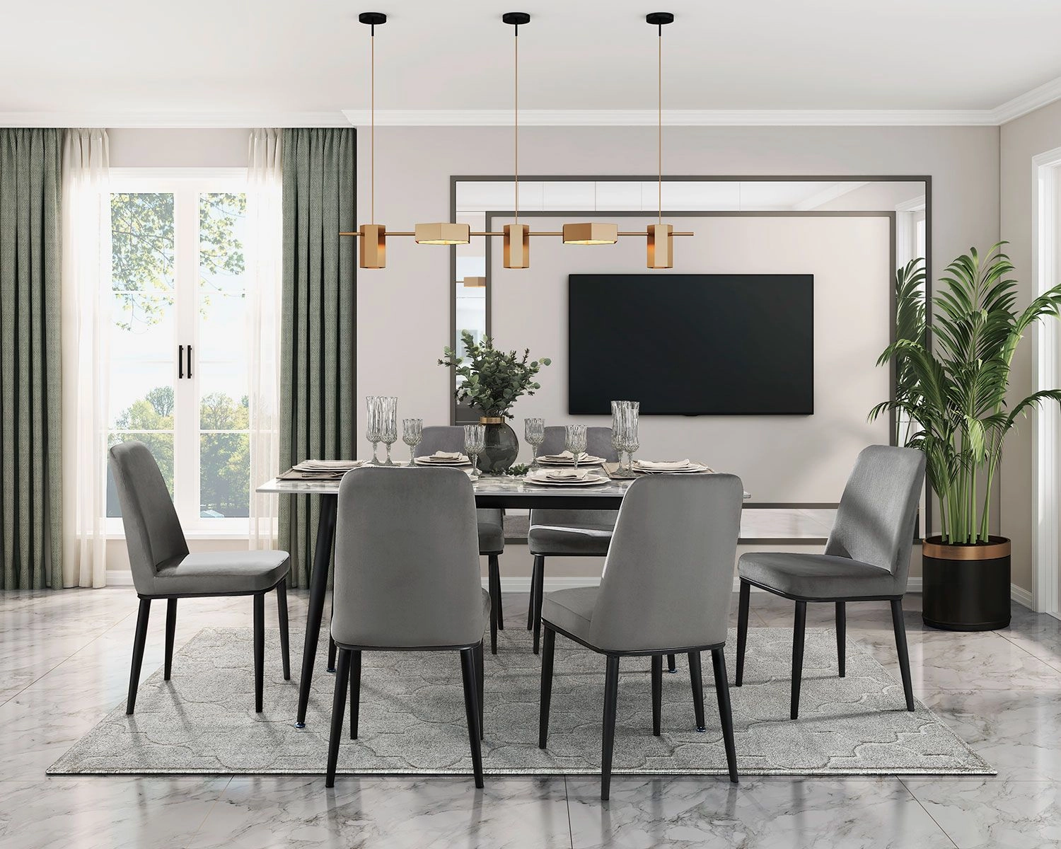 Emberly 7-Piece Sintered Dining Set - Grey, Black