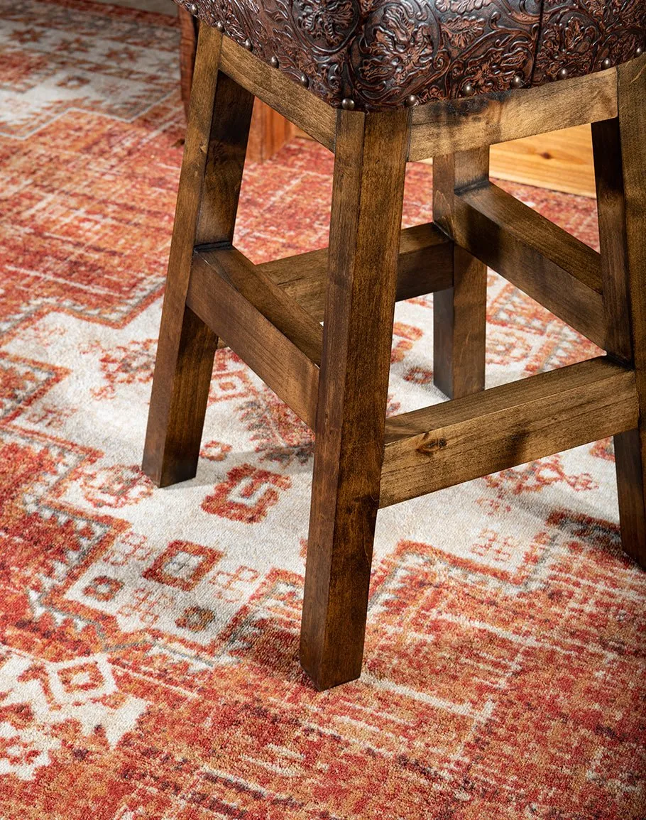 Embossed Brown Leather Western Bar Stools
