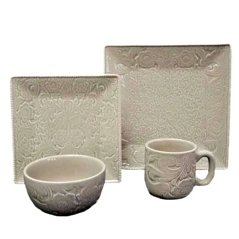 Embossed Taupe Dinnerware Set