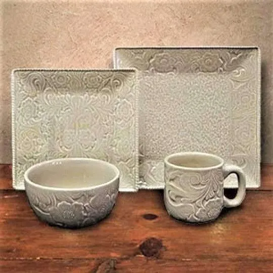 Embossed Taupe Dinnerware Set