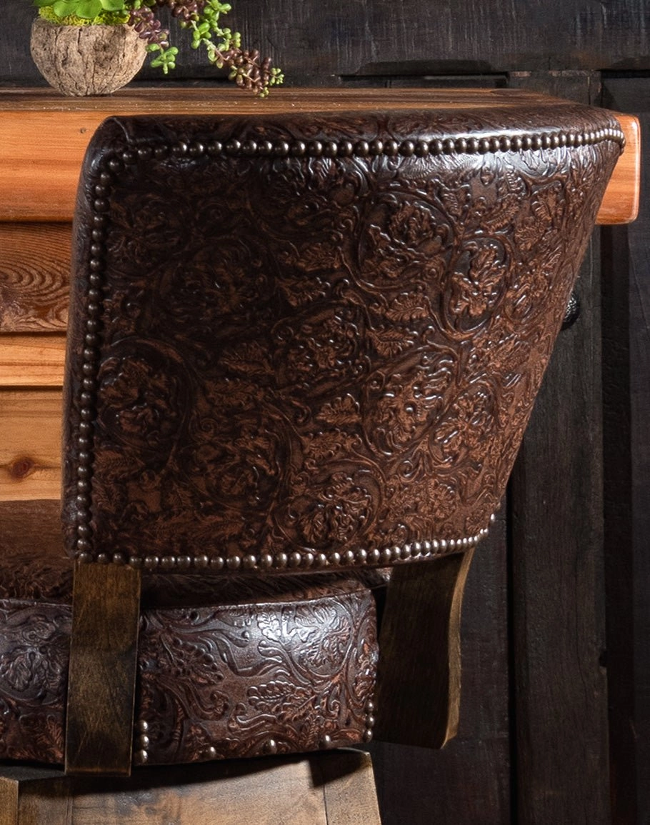 Embossed Brown Leather Western Bar Stools