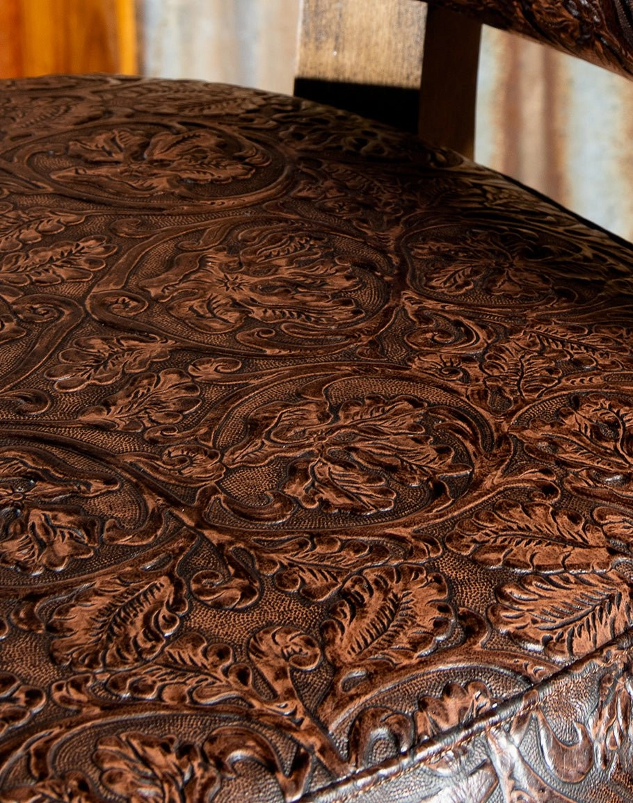 Embossed Brown Leather Western Bar Stools