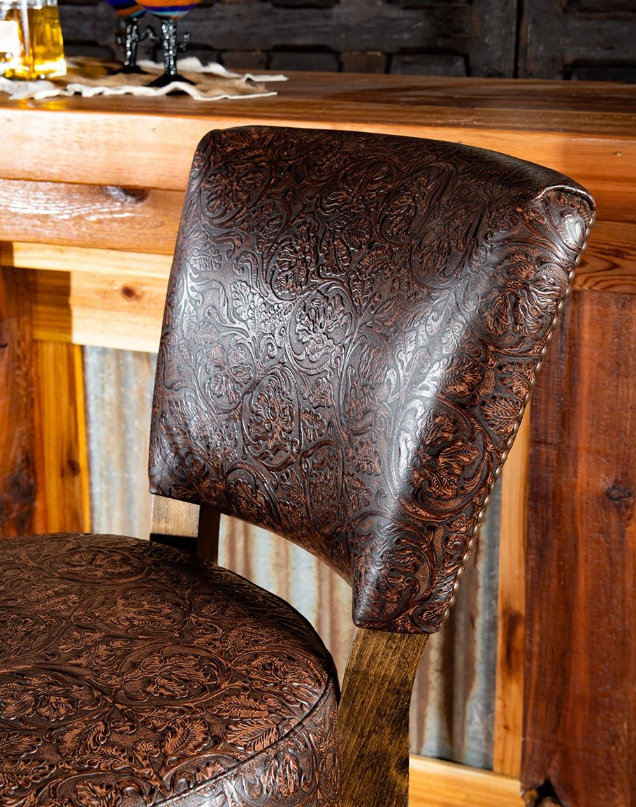 Embossed Brown Leather Western Bar Stools