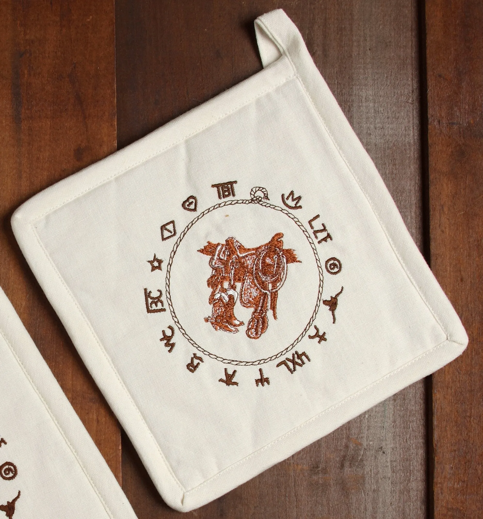 Embroidered Boots & Saddle Pot Holders blender, kitchen appliance