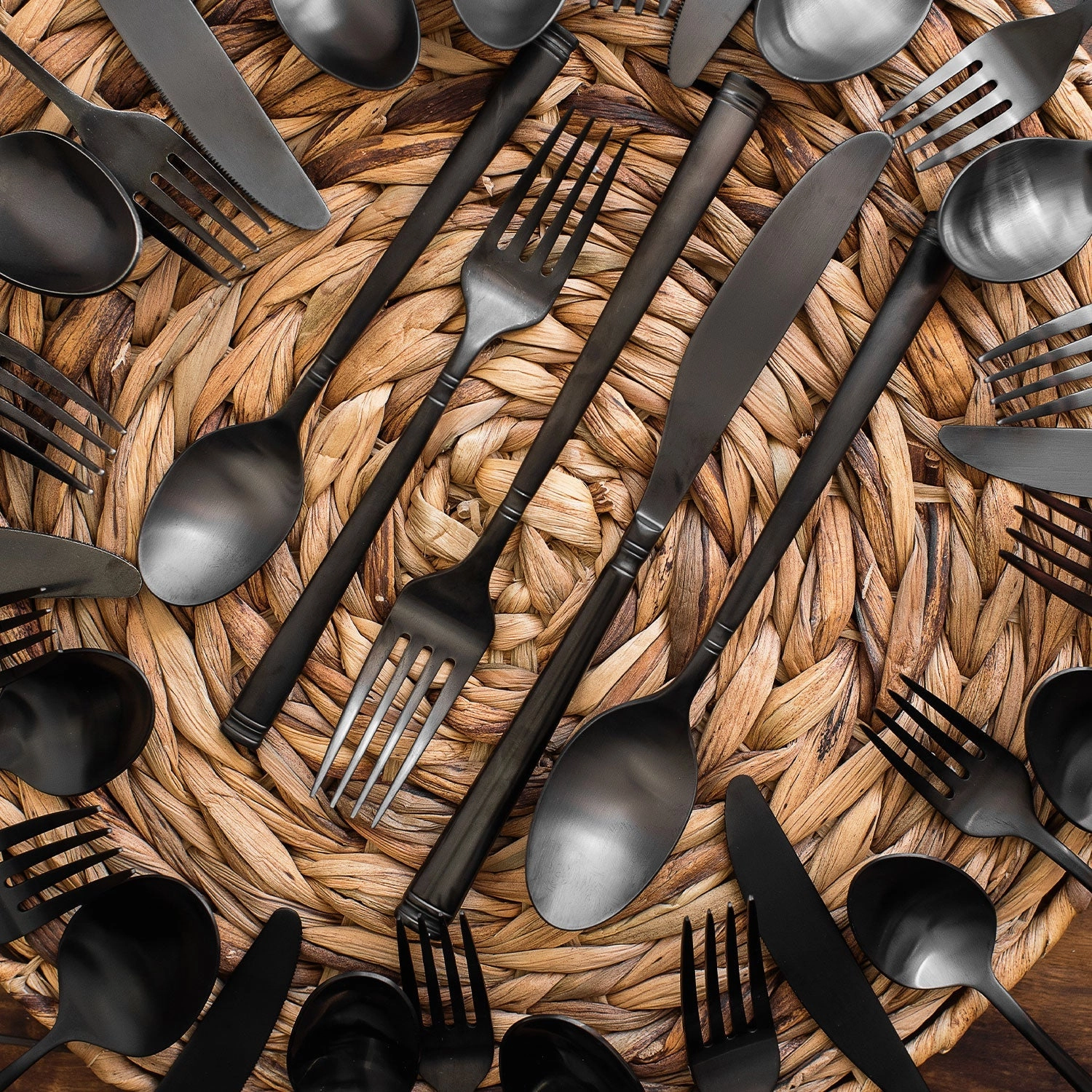 Emmy Black Satin 20 Piece Flatware Set