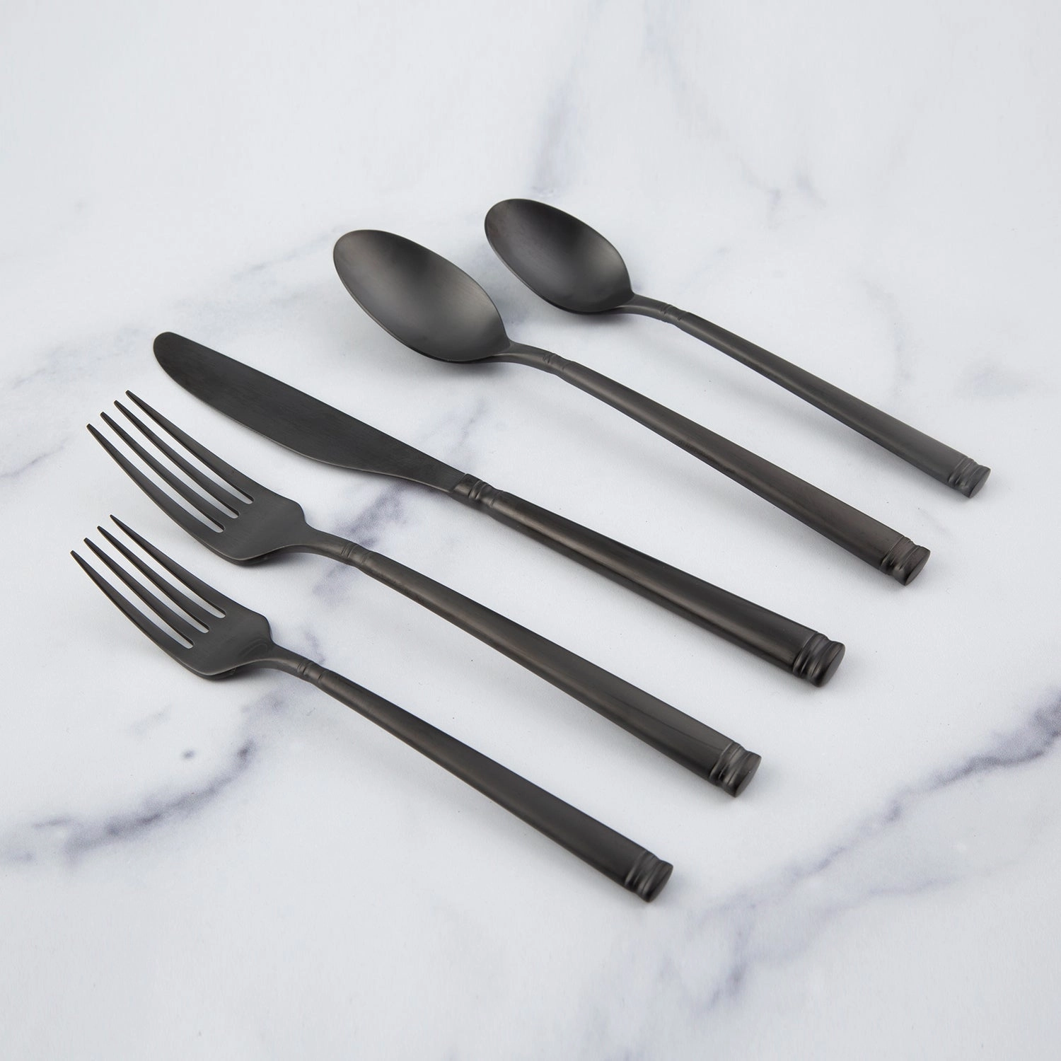 Emmy Black Satin 20 Piece Flatware Set