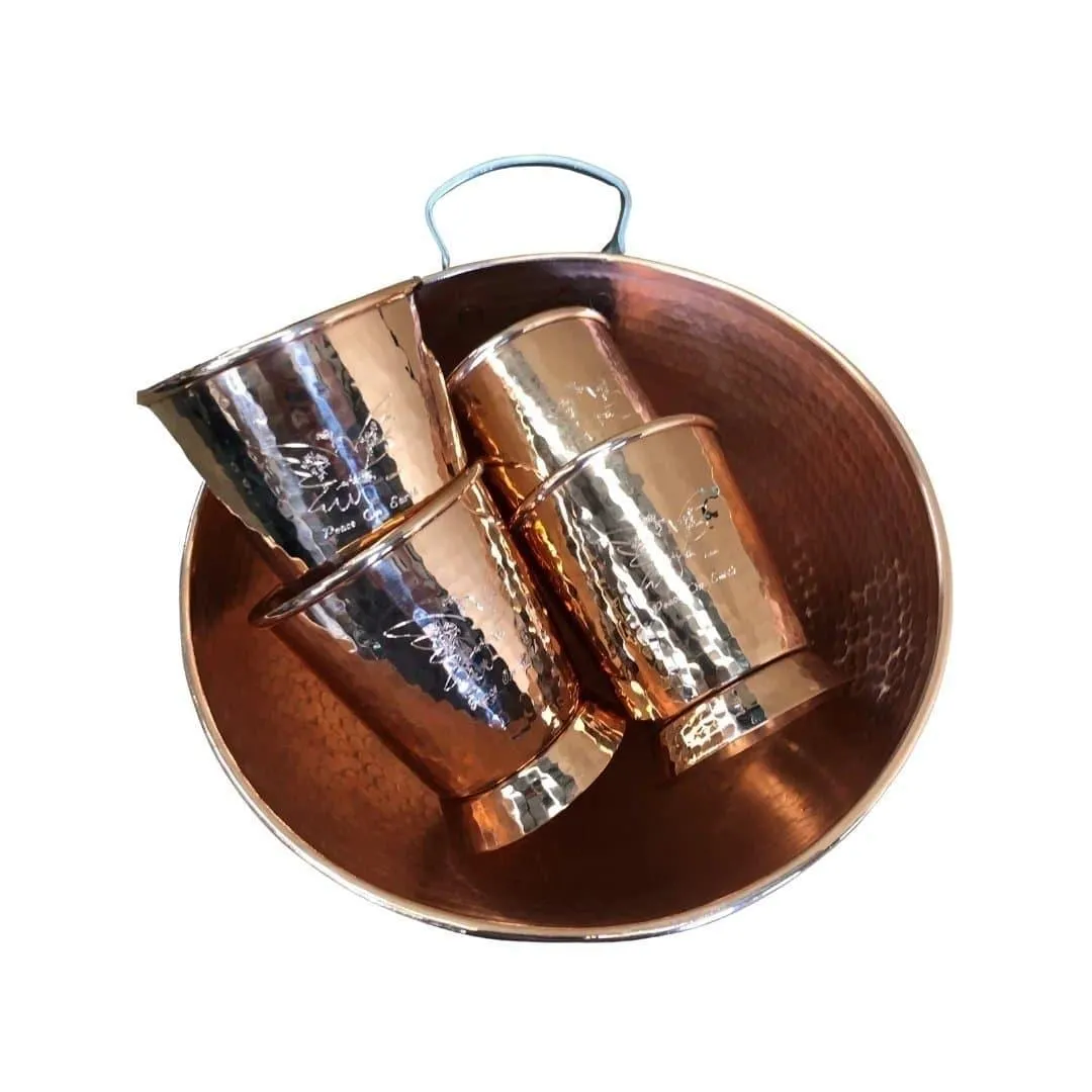 Engraved Hammered Copper Eggnog Set