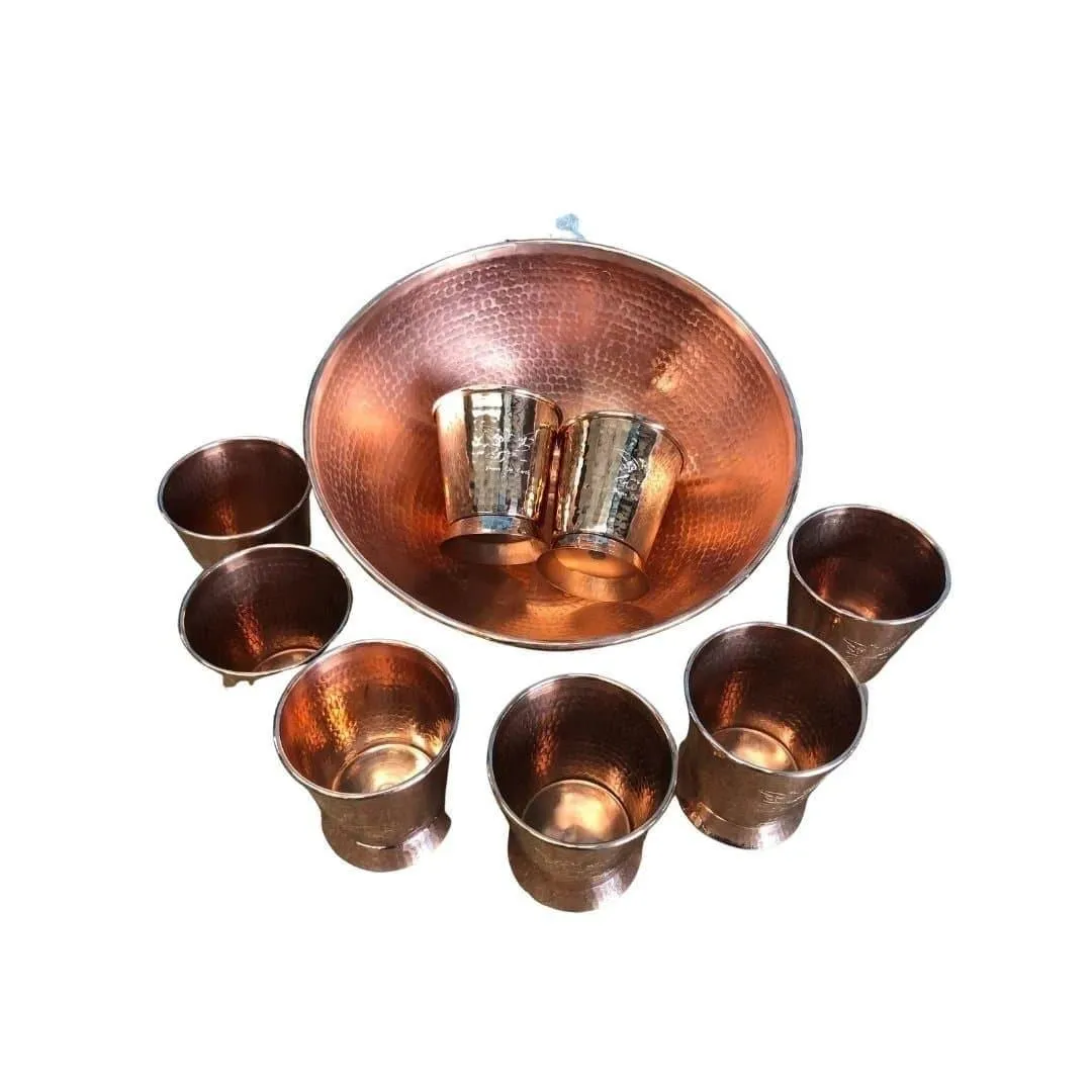 Engraved Hammered Copper Eggnog Set