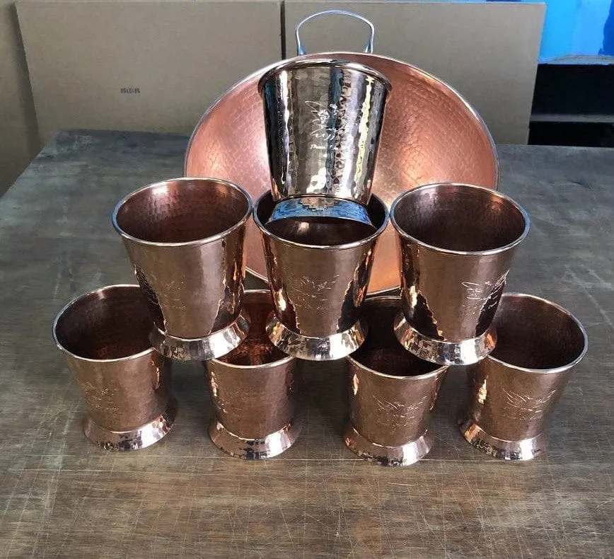Engraved Hammered Copper Eggnog Set