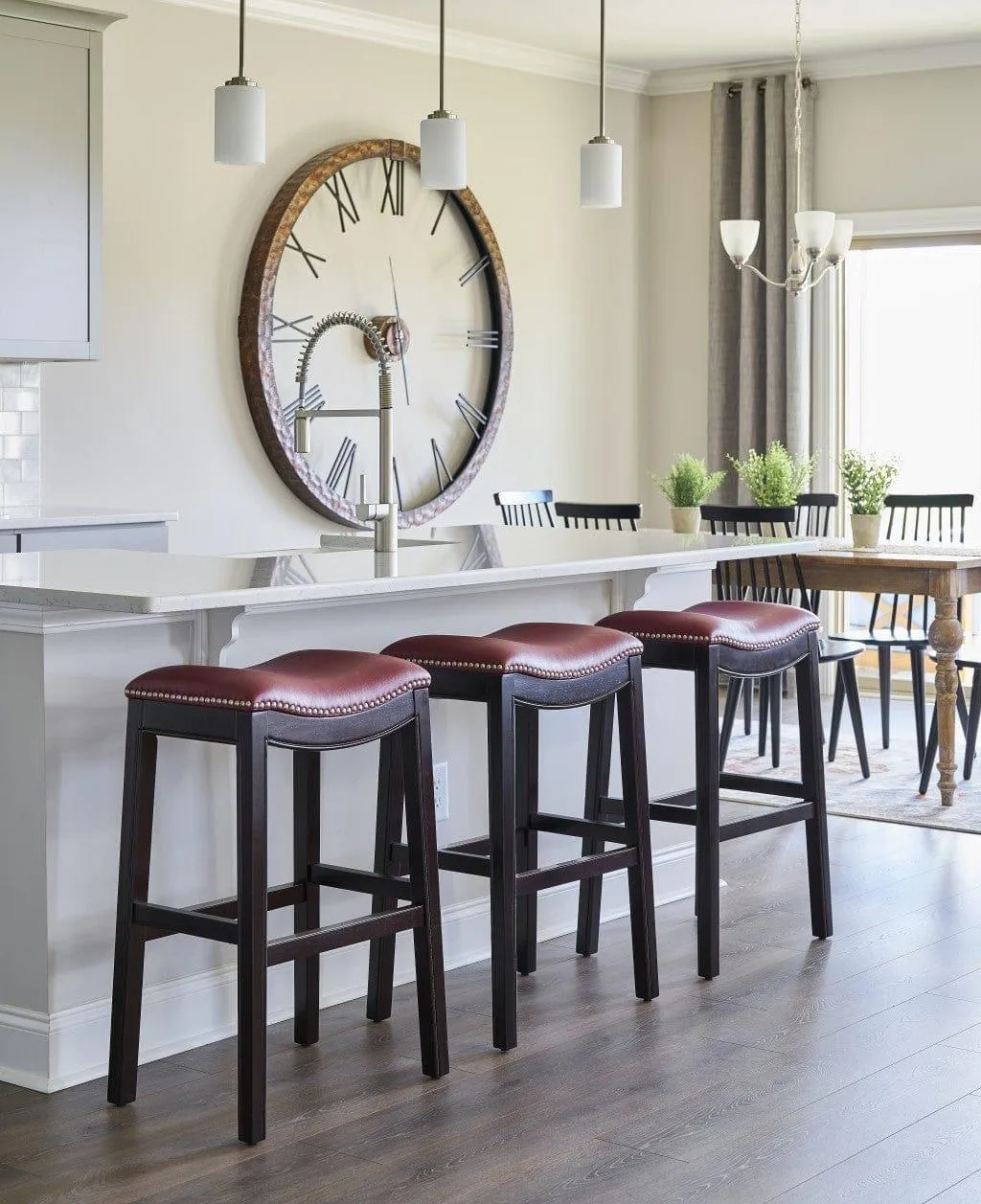 Espresso & Burgundy Saddle Style Bar Stool 30"