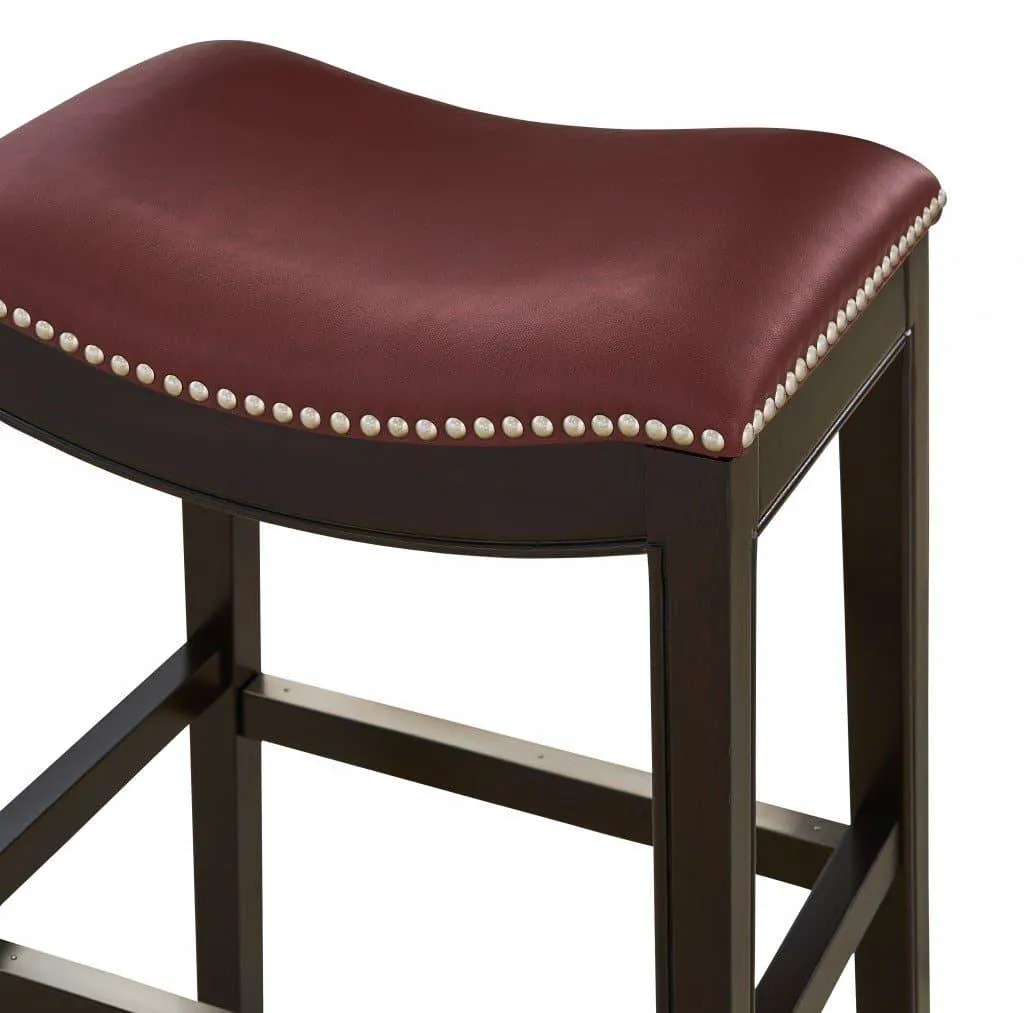Espresso & Burgundy Saddle Style Bar Stool 30"