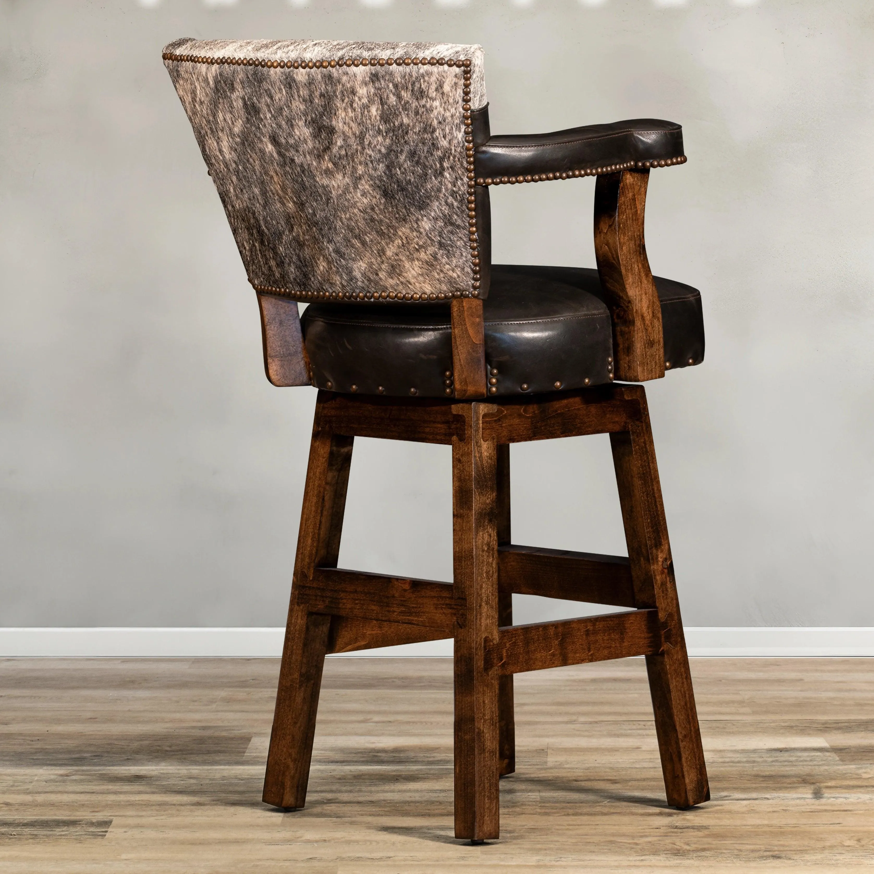 Espresso Leather & Cowhide Bar Stool