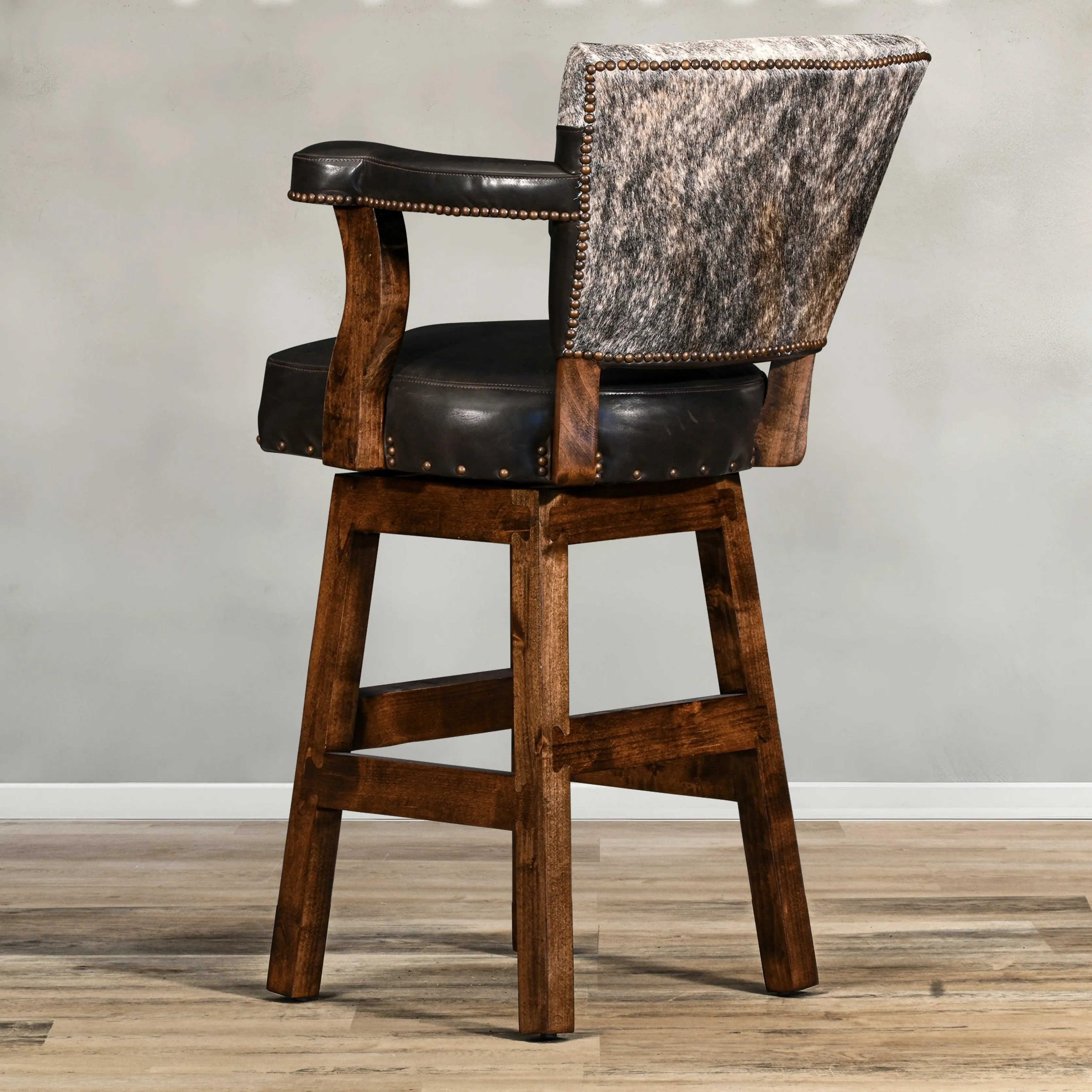Espresso Leather & Cowhide Bar Stool