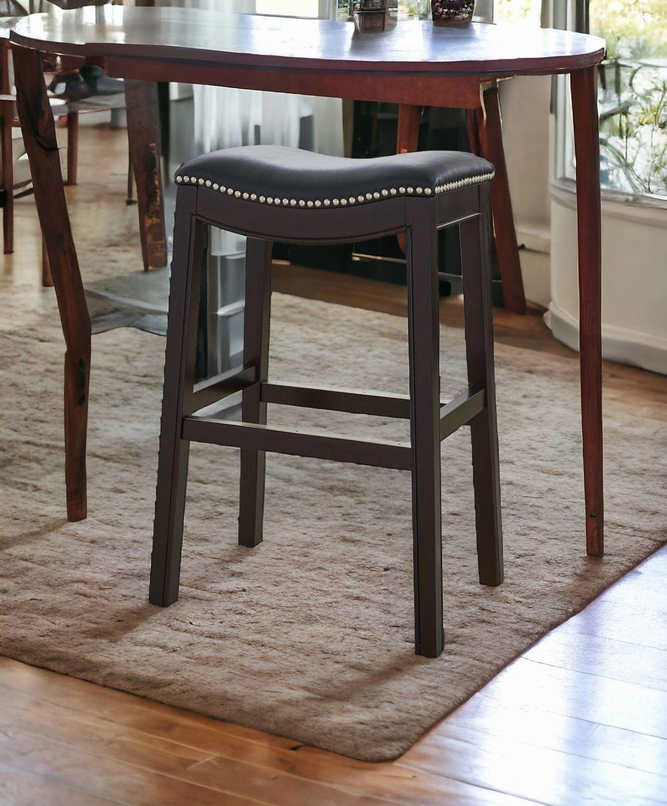 Espresso & Black Saddle Style Bar Stool 30" glassware set, wine glass