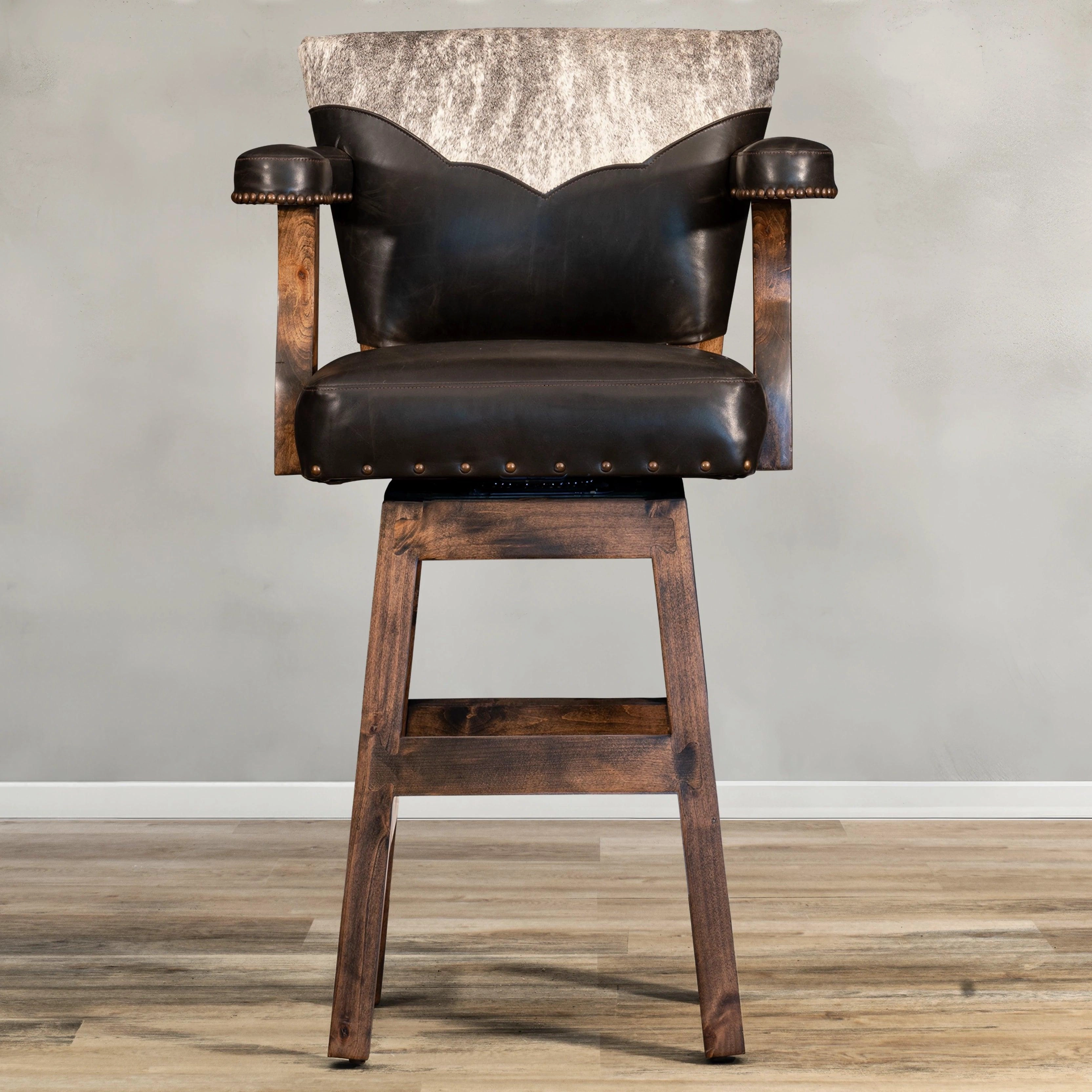 Espresso Leather & Cowhide Bar Stool