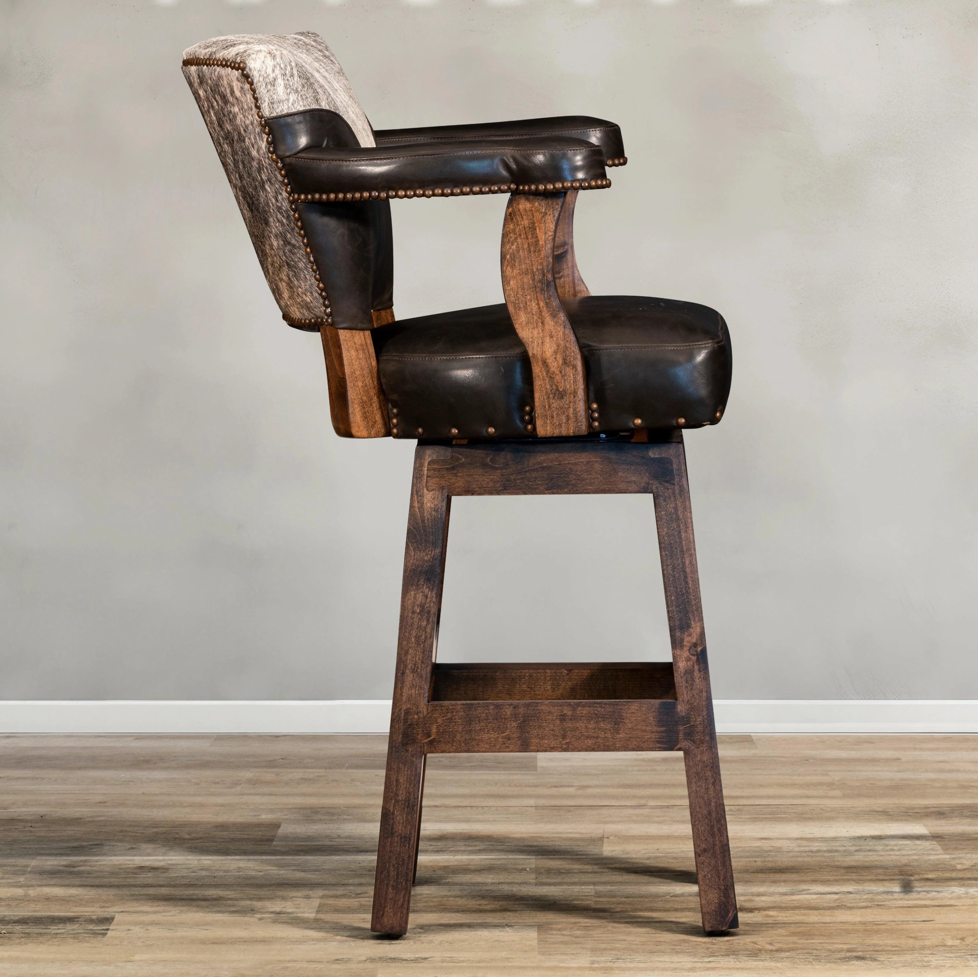 Espresso Leather & Cowhide Bar Stool
