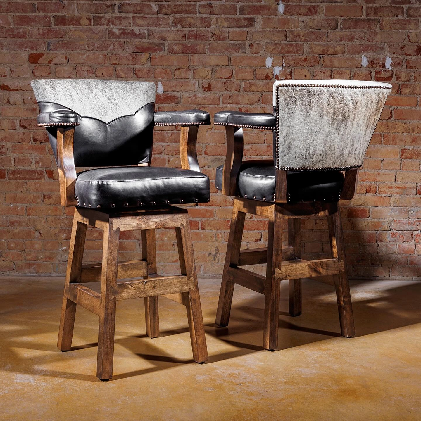 Espresso Leather & Cowhide Bar Stool